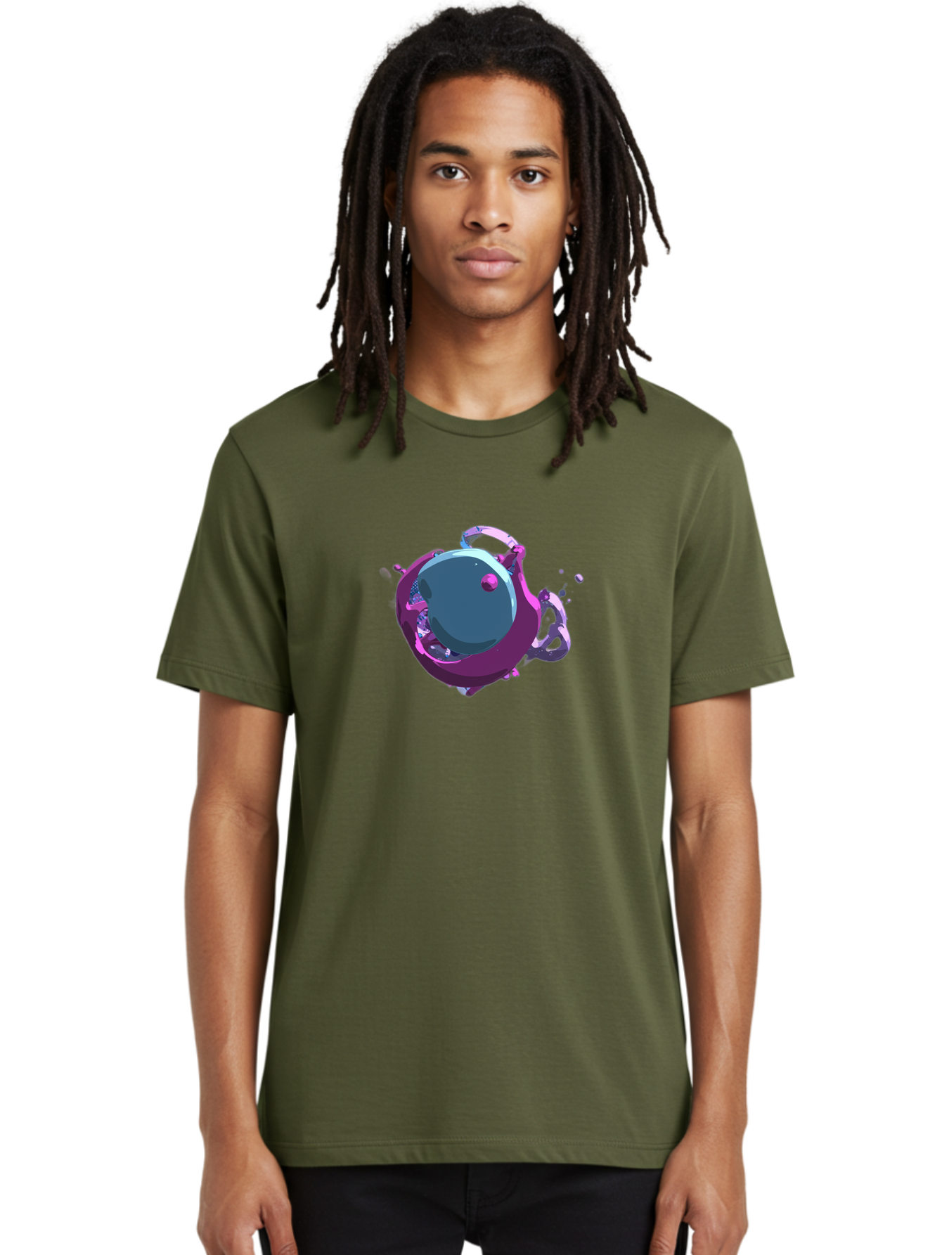 Purple-Liquid-Sphere Men'S Graphic Tee, 100% Cotton, Comfortable Casual Summer Wear, Machine Washable, Molten Sphere, 3D Rendering, Purple Color Scheme, Abstract Art, Liquid Metal, Futuristic Design, Digital Artwork, Modern Graphics Bab266 10