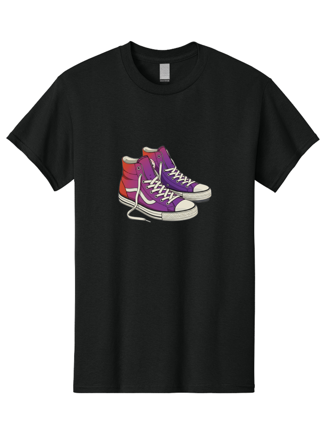 Purple-Sneakers Men'S Graphic Tee, 100% Cotton, Comfortable Casual Summer Wear, Machine Washable, Purple Sneakers, High-Top Shoes, White Laces, Canvas Sneakers, Fashion Footwear, Ombre Effect, Red To Purple Gradient Bab267 23