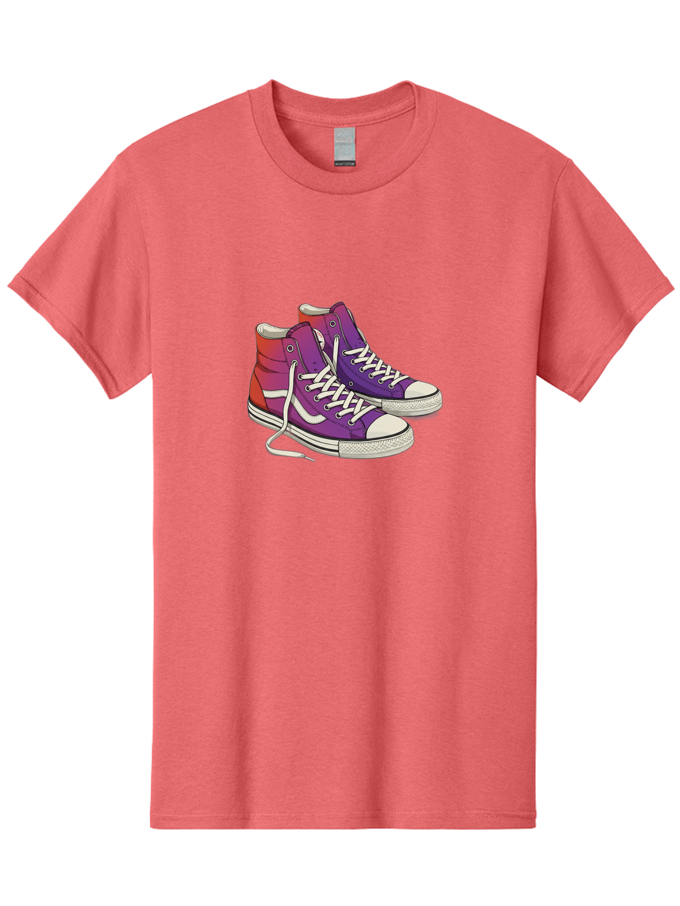 Purple-Sneakers Men'S Graphic Tee, 100% Cotton, Comfortable Casual Summer Wear, Machine Washable, Purple Sneakers, High-Top Shoes, White Laces, Canvas Sneakers, Fashion Footwear, Ombre Effect, Red To Purple Gradient Bab267 3