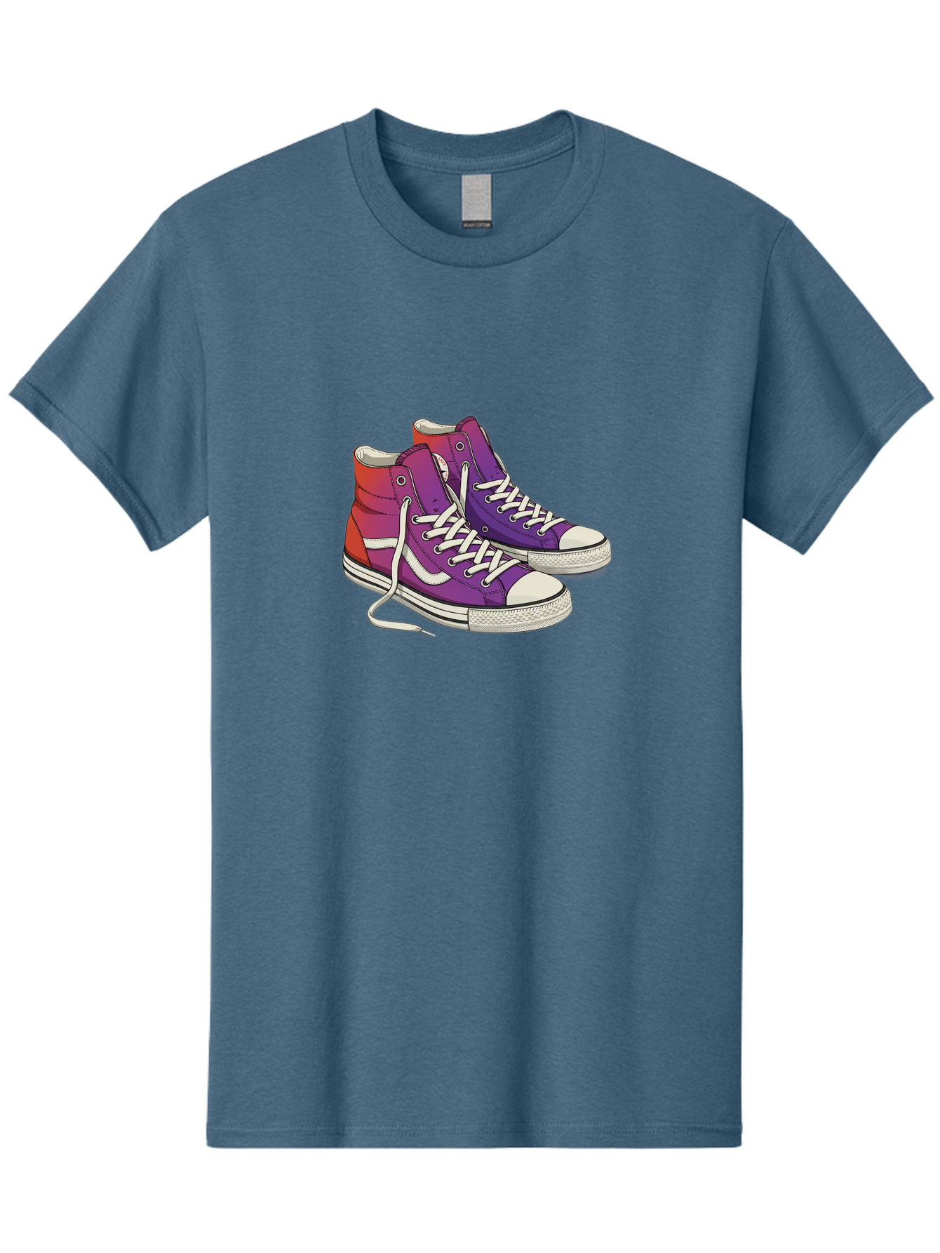 Purple-Sneakers Men'S Graphic Tee, 100% Cotton, Comfortable Casual Summer Wear, Machine Washable, Purple Sneakers, High-Top Shoes, White Laces, Canvas Sneakers, Fashion Footwear, Ombre Effect, Red To Purple Gradient Bab267 17