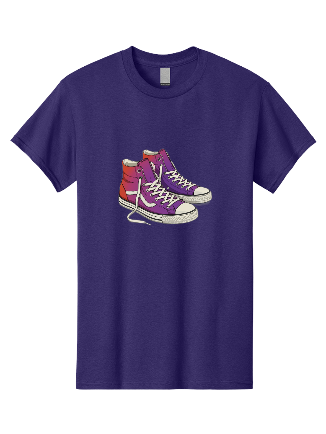 Purple-Sneakers Men'S Graphic Tee, 100% Cotton, Comfortable Casual Summer Wear, Machine Washable, Purple Sneakers, High-Top Shoes, White Laces, Canvas Sneakers, Fashion Footwear, Ombre Effect, Red To Purple Gradient Bab267 15