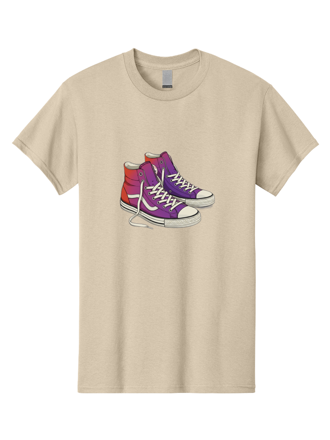 Purple-Sneakers Men'S Graphic Tee, 100% Cotton, Comfortable Casual Summer Wear, Machine Washable, Purple Sneakers, High-Top Shoes, White Laces, Canvas Sneakers, Fashion Footwear, Ombre Effect, Red To Purple Gradient Bab267 19