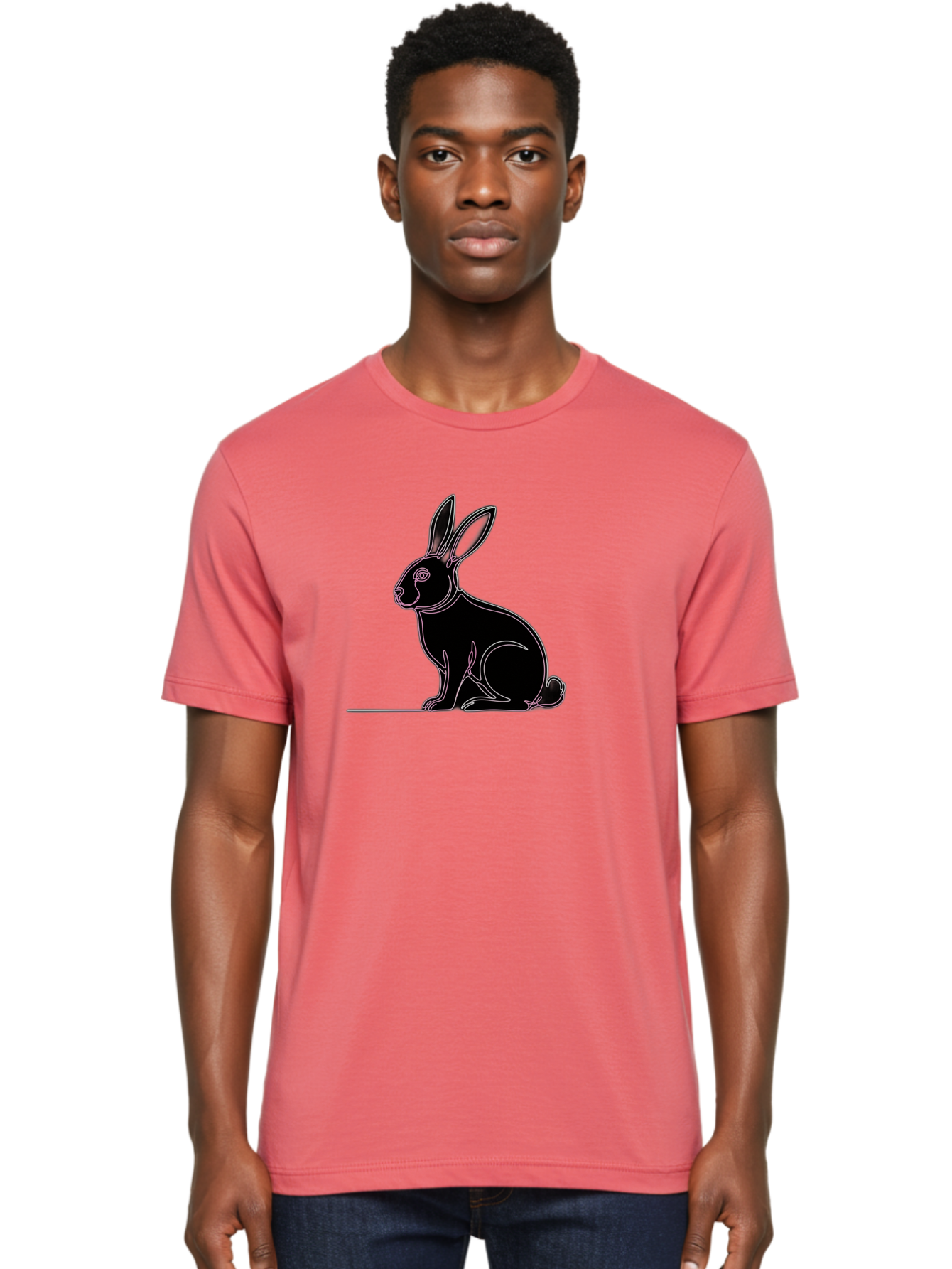 Rabbit Men'S Graphic Tee, 100% Cotton, Comfortable Casual Summer Wear, Machine Washable, Rabbit Silhouette, Rabbit Graphic, Minimalist Design, Simple Art, Cute Rabbit, Animal Icon, Line Art, Black Silhouette Bab272 4