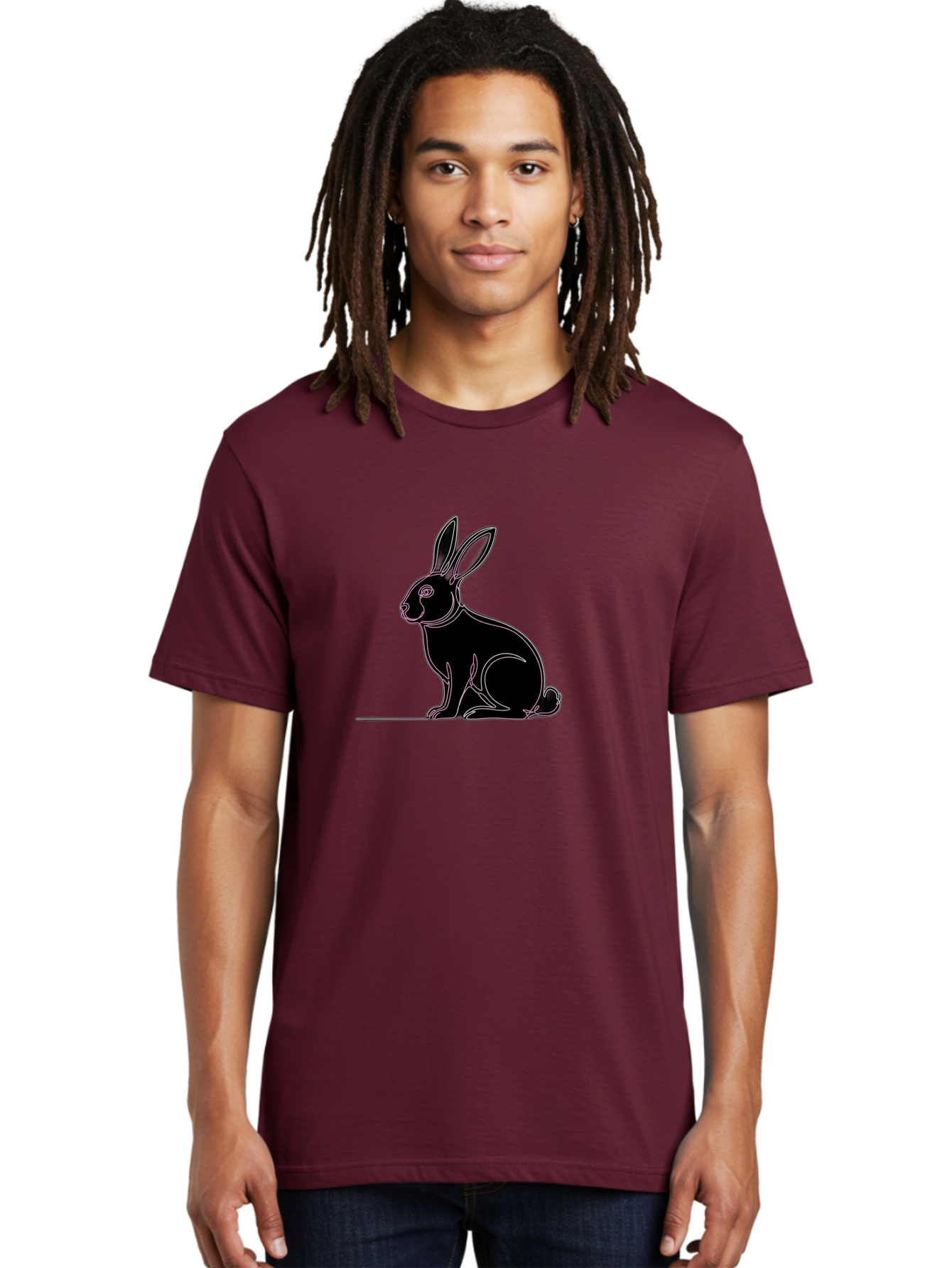 Rabbit Men'S Graphic Tee, 100% Cotton, Comfortable Casual Summer Wear, Machine Washable, Rabbit Silhouette, Rabbit Graphic, Minimalist Design, Simple Art, Cute Rabbit, Animal Icon, Line Art, Black Silhouette Bab272 20