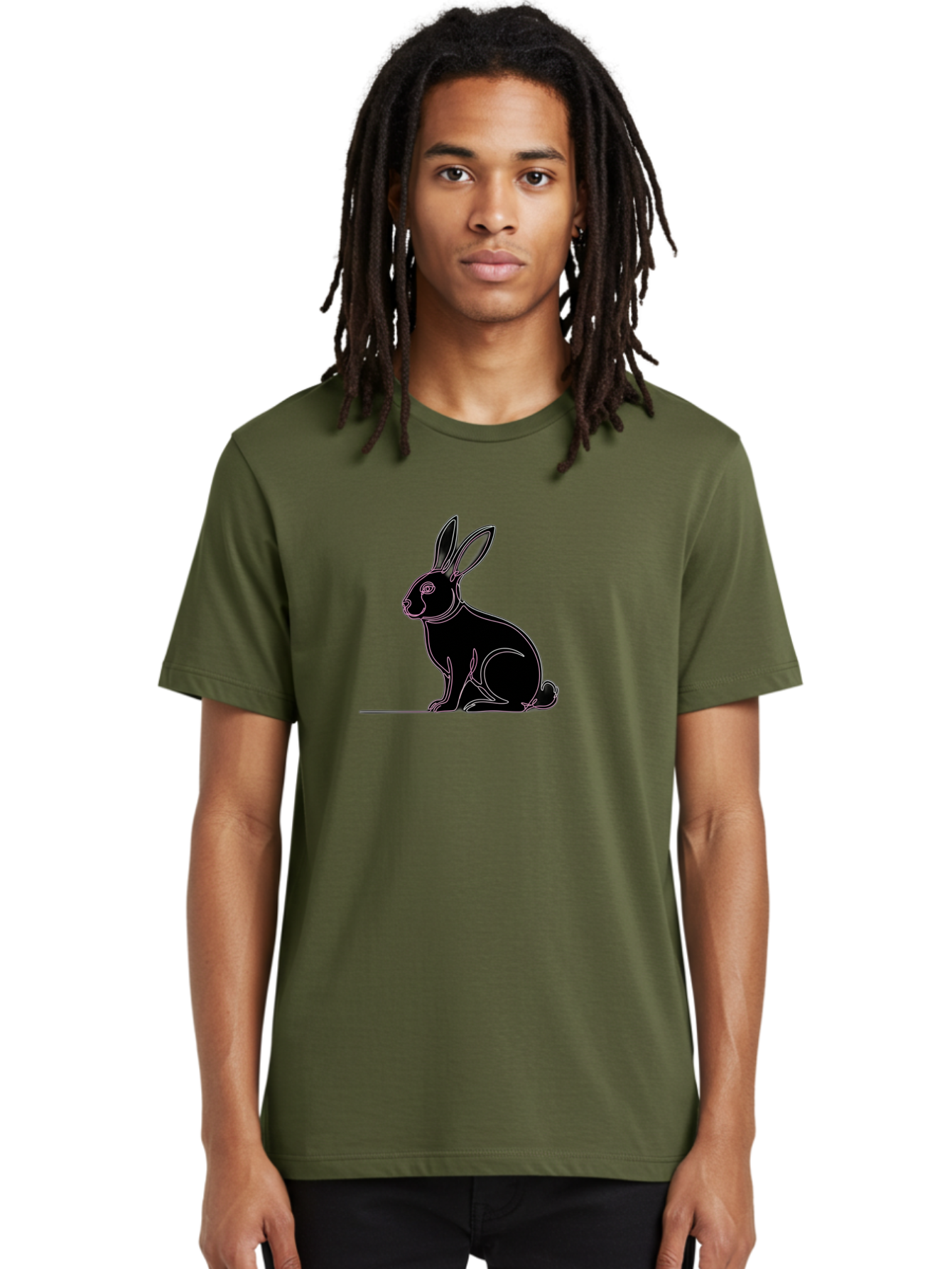 Rabbit Men'S Graphic Tee, 100% Cotton, Comfortable Casual Summer Wear, Machine Washable, Rabbit Silhouette, Rabbit Graphic, Minimalist Design, Simple Art, Cute Rabbit, Animal Icon, Line Art, Black Silhouette Bab272 14