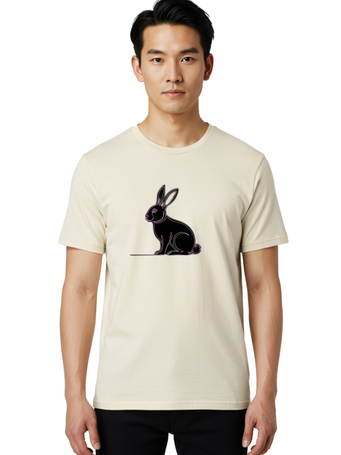 Rabbit Men'S Graphic Tee, 100% Cotton, Comfortable Casual Summer Wear, Machine Washable, Rabbit Silhouette, Rabbit Graphic, Minimalist Design, Simple Art, Cute Rabbit, Animal Icon, Line Art, Black Silhouette Bab272 6