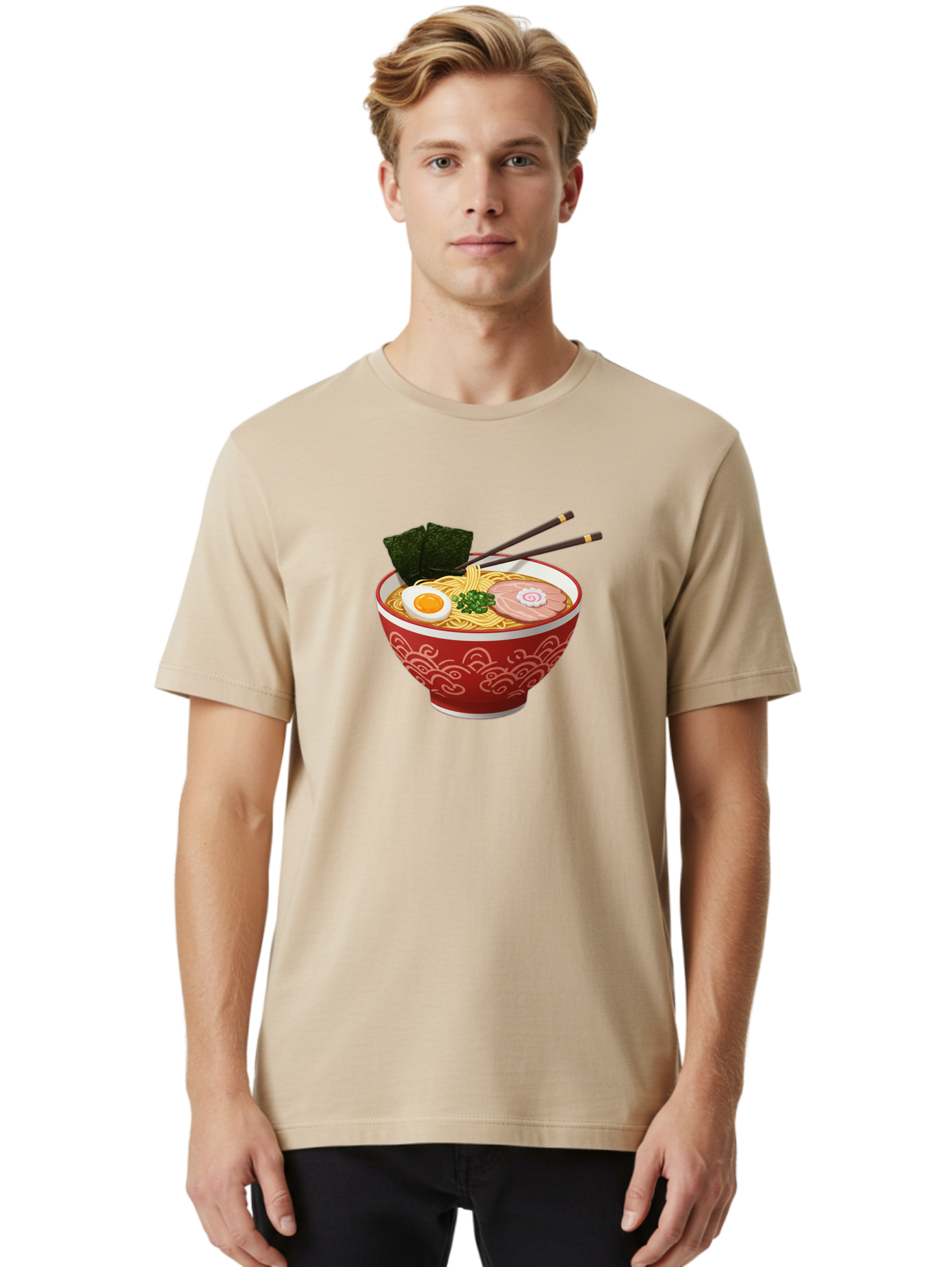Ramen-14 Men'S Graphic Tee, 100% Cotton, Comfortable Casual Summer Wear, Machine Washable, Ramen Noodles, Japanese Cuisine, Noodle Soup, Boiled Egg, Sliced Pork, Seaweed, Green Onions, Chopsticks, Savory Broth, Asian Food Bab280 24