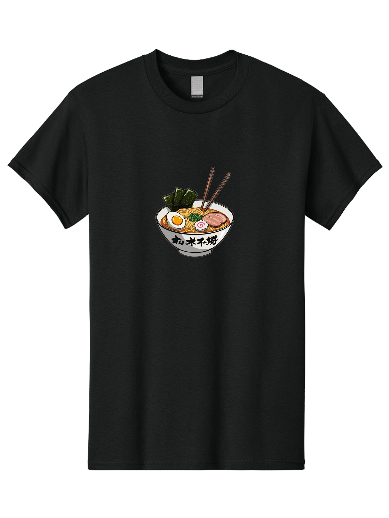 Ramen-8 Men'S Graphic Tee, 100% Cotton, Comfortable Casual Summer Wear, Machine Washable, Steaming Bowl Of Ramen, Boiled Egg, Pork Slice, Seaweed, Green Onions, Spiral Fish Cake, Chopsticks, Black Kanji On Bowl, Japanese Cuisine, Savory Broth, Bab288 5