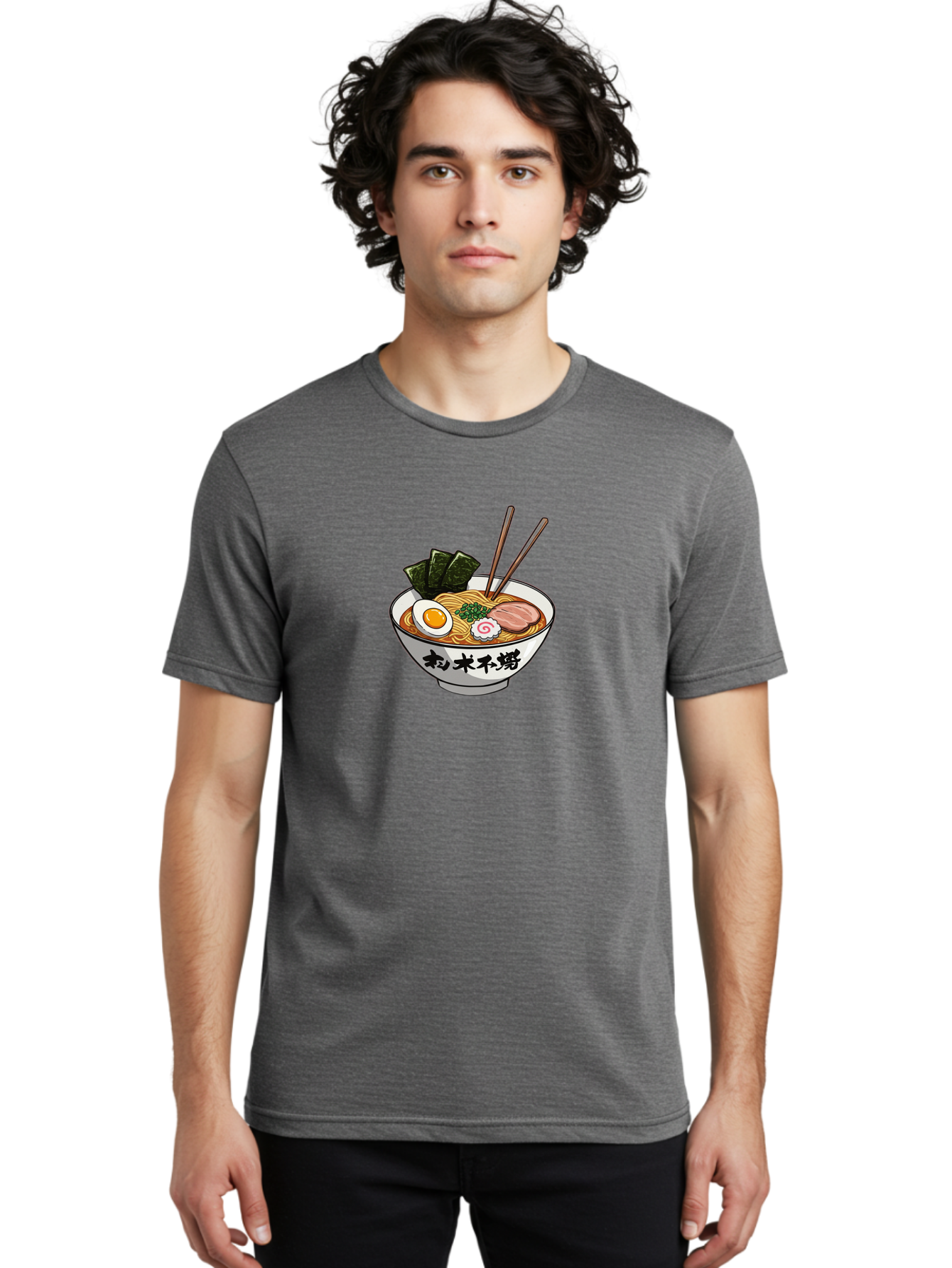 Ramen-8 Men'S Graphic Tee, 100% Cotton, Comfortable Casual Summer Wear, Machine Washable, Steaming Bowl Of Ramen, Boiled Egg, Pork Slice, Seaweed, Green Onions, Spiral Fish Cake, Chopsticks, Black Kanji On Bowl, Japanese Cuisine, Savory Broth, Bab288 16