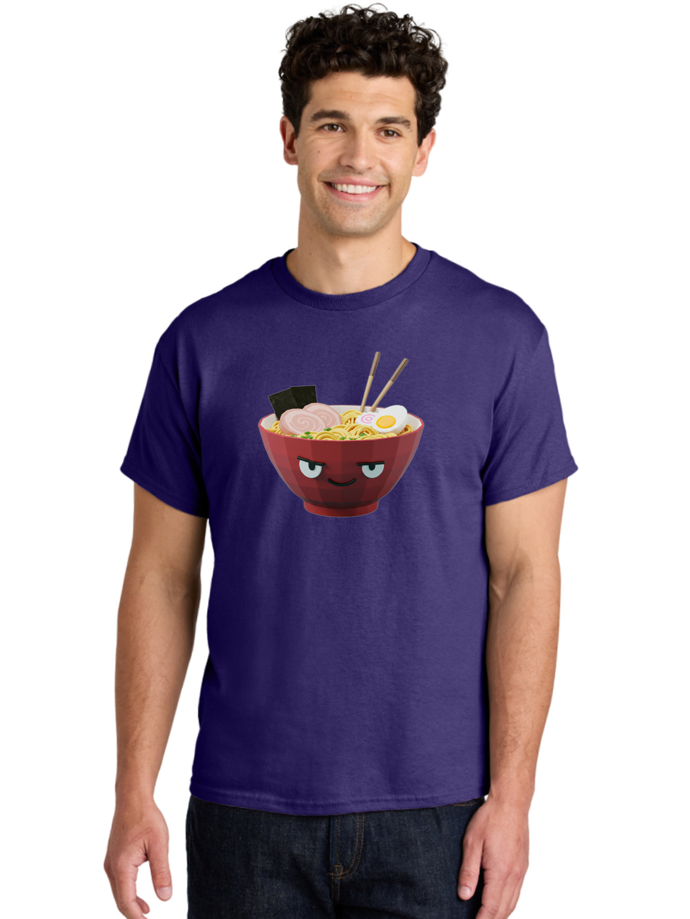 Ramen-Bowl-5 Men'S Graphic Tee, 100% Cotton, Comfortable Casual Summer Wear, Machine Washable, Cartoon Ramen Bowl, Angry Face, Ramen Noodles, Egg, Ham, Chopsticks, Japanese Food, Kawaii Style, Cartoon Character, Noodle Soup, Anime-Inspired Bab295 6