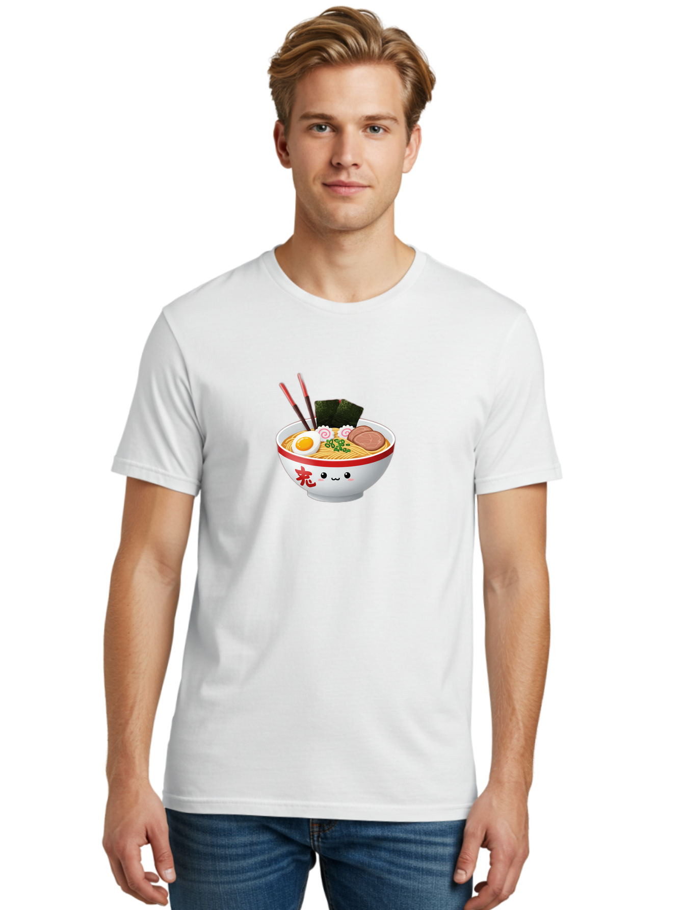 Ramen-Bowl-6 Men'S Graphic Tee, 100% Cotton, Comfortable Casual Summer Wear, Machine Washable, Bowl Of Ramen, Japanese Noodles, Boiled Egg, Green Onions, Seaweed, Sausage, Chopsticks, Anime Food, Kawaii, Cartoon Style, Food Illustration Bab296 8