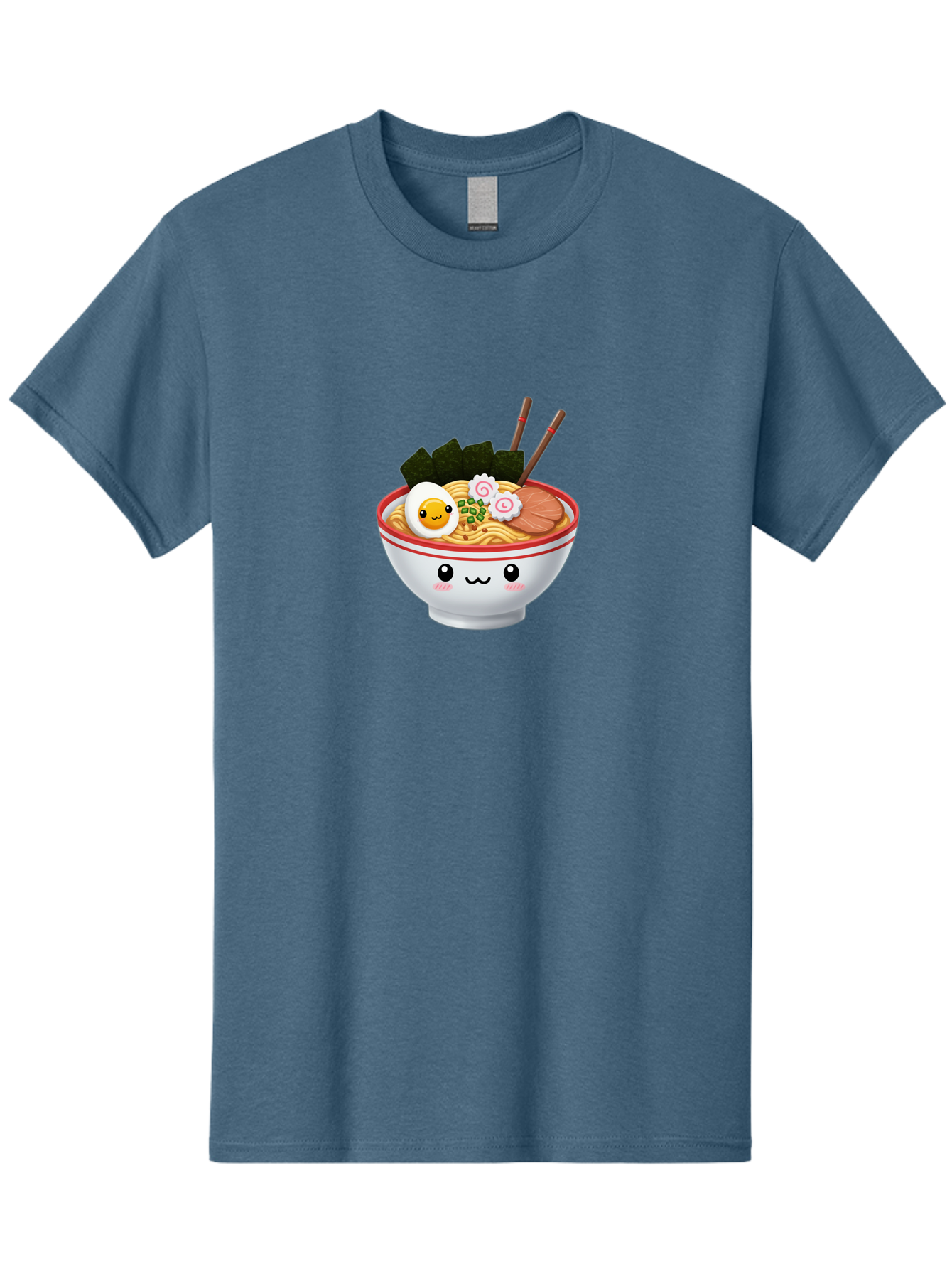 Ramen-Bowl-7 Men'S Graphic Tee, 100% Cotton, Comfortable Casual Summer Wear, Machine Washable, Ramen Noodles, Steaming Bowl, Egg, Seaweed, Narutomaki, Chopsticks, Happy Face, Cartoon Style, Japanese Cuisine, Kawaii Food, Noodle Soup, Bab297 3