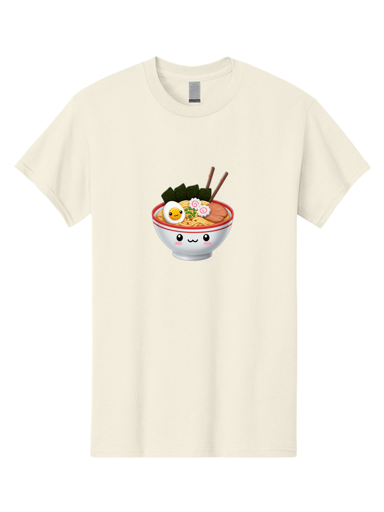 Ramen-Bowl-7 Men'S Graphic Tee, 100% Cotton, Comfortable Casual Summer Wear, Machine Washable, Ramen Noodles, Steaming Bowl, Egg, Seaweed, Narutomaki, Chopsticks, Happy Face, Cartoon Style, Japanese Cuisine, Kawaii Food, Noodle Soup, Bab297 25