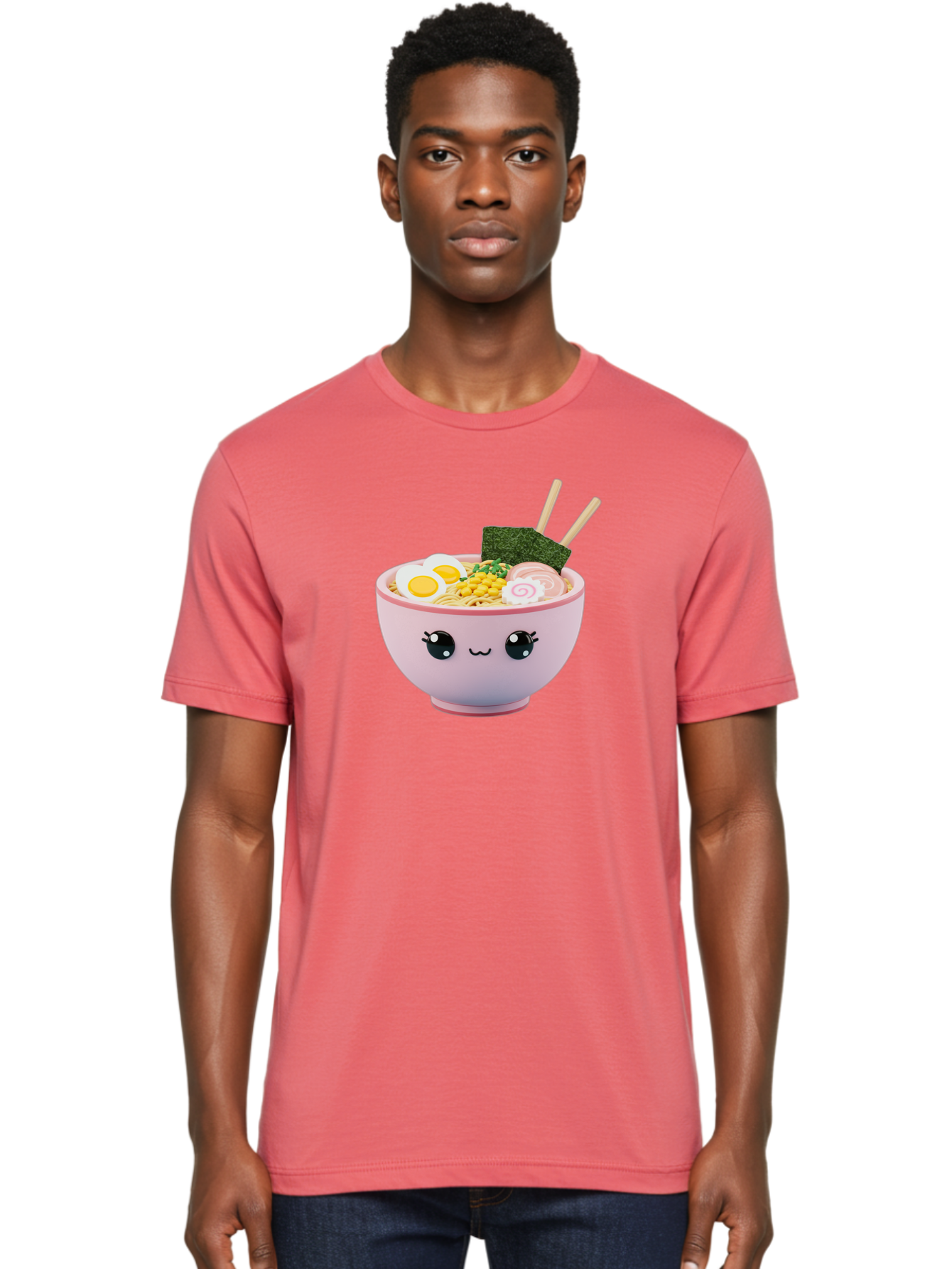 Ramen-Bowl Men'S Graphic Tee, 100% Cotton, Comfortable Casual Summer Wear, Machine Washable, Delicious Ramen, Steaming Hot Noodles, Cartoon Bowl, Kawaii Food, Japanese Cuisine, Tasty Meal, Cute Dish, Boiled Egg, Seaweed, Chopsticks Bab300 24