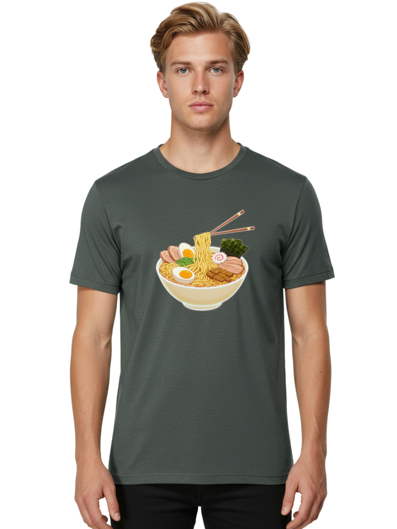 Ramen-Noodle-1 Men'S Graphic Tee, 100% Cotton, Comfortable Casual Summer Wear, Machine Washable, Delicious Ramen, Steaming Hot Noodles, Savory Pork Slices, Boiled Egg, Seaweed, Chopsticks, Japanese Cuisine, Noodle Soup, Comfort Food, Bab302 16