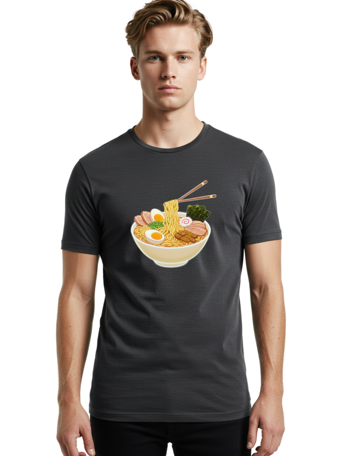 Ramen-Noodle-1 Men'S Graphic Tee, 100% Cotton, Comfortable Casual Summer Wear, Machine Washable, Delicious Ramen, Steaming Hot Noodles, Savory Pork Slices, Boiled Egg, Seaweed, Chopsticks, Japanese Cuisine, Noodle Soup, Comfort Food, Bab302 30