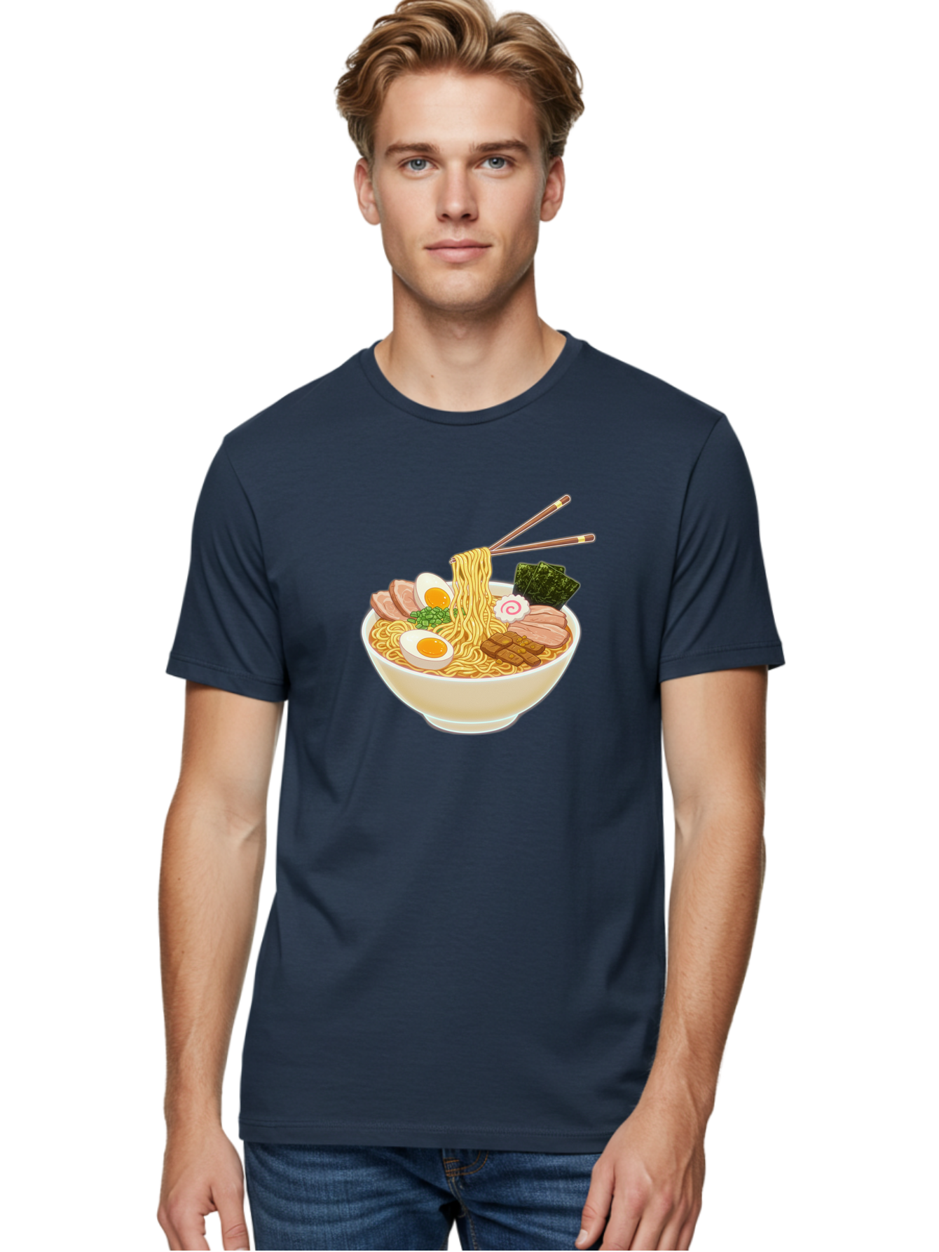 Ramen-Noodle-1 Men'S Graphic Tee, 100% Cotton, Comfortable Casual Summer Wear, Machine Washable, Delicious Ramen, Steaming Hot Noodles, Savory Pork Slices, Boiled Egg, Seaweed, Chopsticks, Japanese Cuisine, Noodle Soup, Comfort Food, Bab302 4