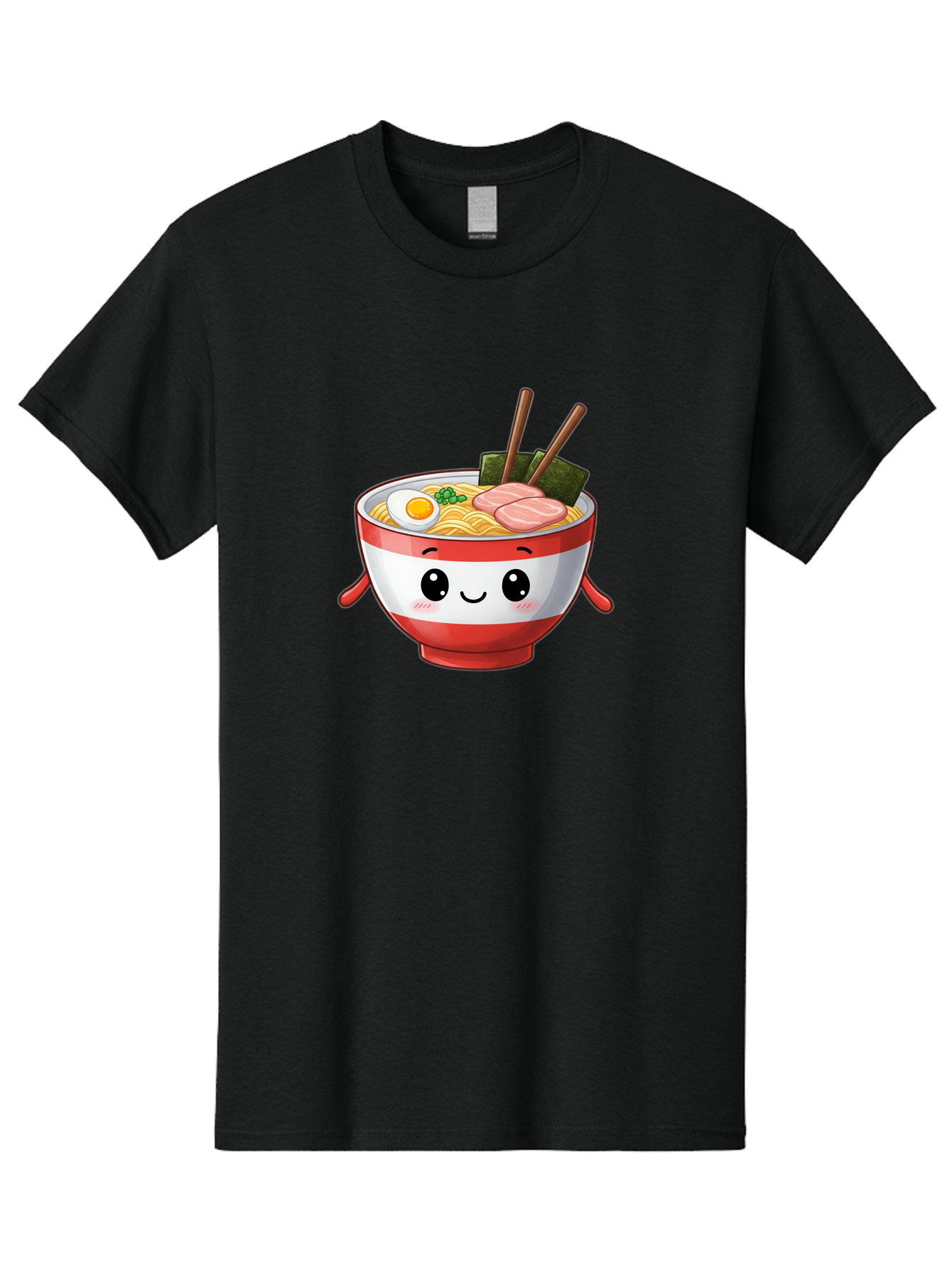 Ramen-Noodle-Bowl Men'S Graphic Tee, 100% Cotton, Comfortable Casual Summer Wear, Machine Washable, Cartoon Ramen Bowl, Japanese Food, Noodle Soup, Egg, Pork Slices, Seaweed, Chopsticks, Kawaii Character, Cute Design, Anime Style Bab307 29