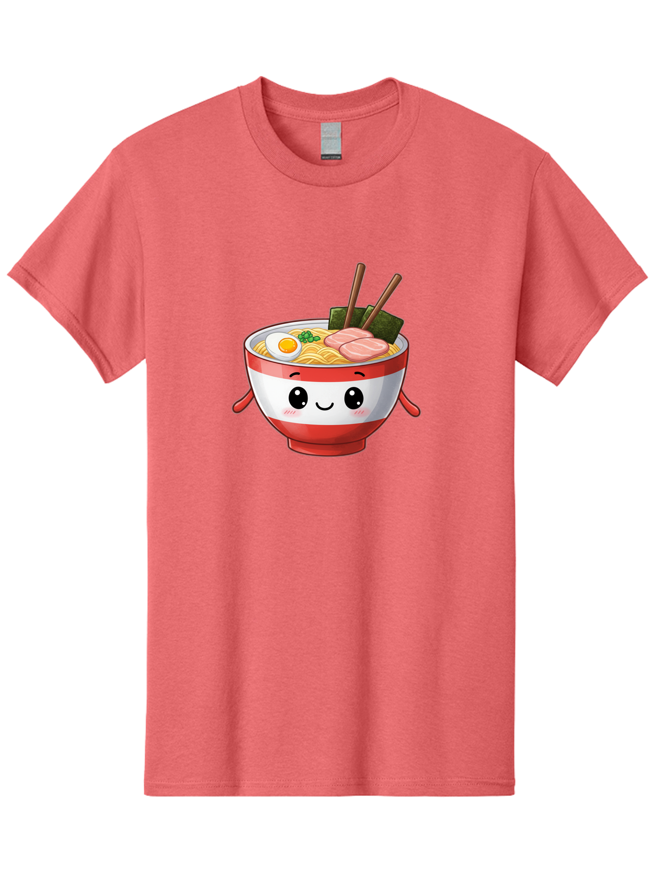 Ramen-Noodle-Bowl Men'S Graphic Tee, 100% Cotton, Comfortable Casual Summer Wear, Machine Washable, Cartoon Ramen Bowl, Japanese Food, Noodle Soup, Egg, Pork Slices, Seaweed, Chopsticks, Kawaii Character, Cute Design, Anime Style Bab307 17