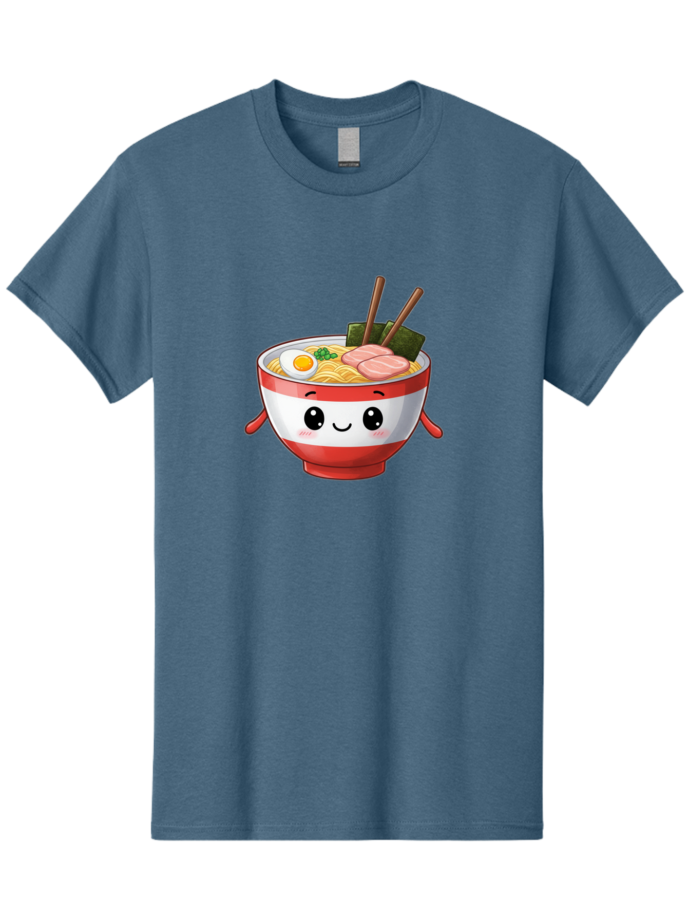 Ramen-Noodle-Bowl Men'S Graphic Tee, 100% Cotton, Comfortable Casual Summer Wear, Machine Washable, Cartoon Ramen Bowl, Japanese Food, Noodle Soup, Egg, Pork Slices, Seaweed, Chopsticks, Kawaii Character, Cute Design, Anime Style Bab307 21