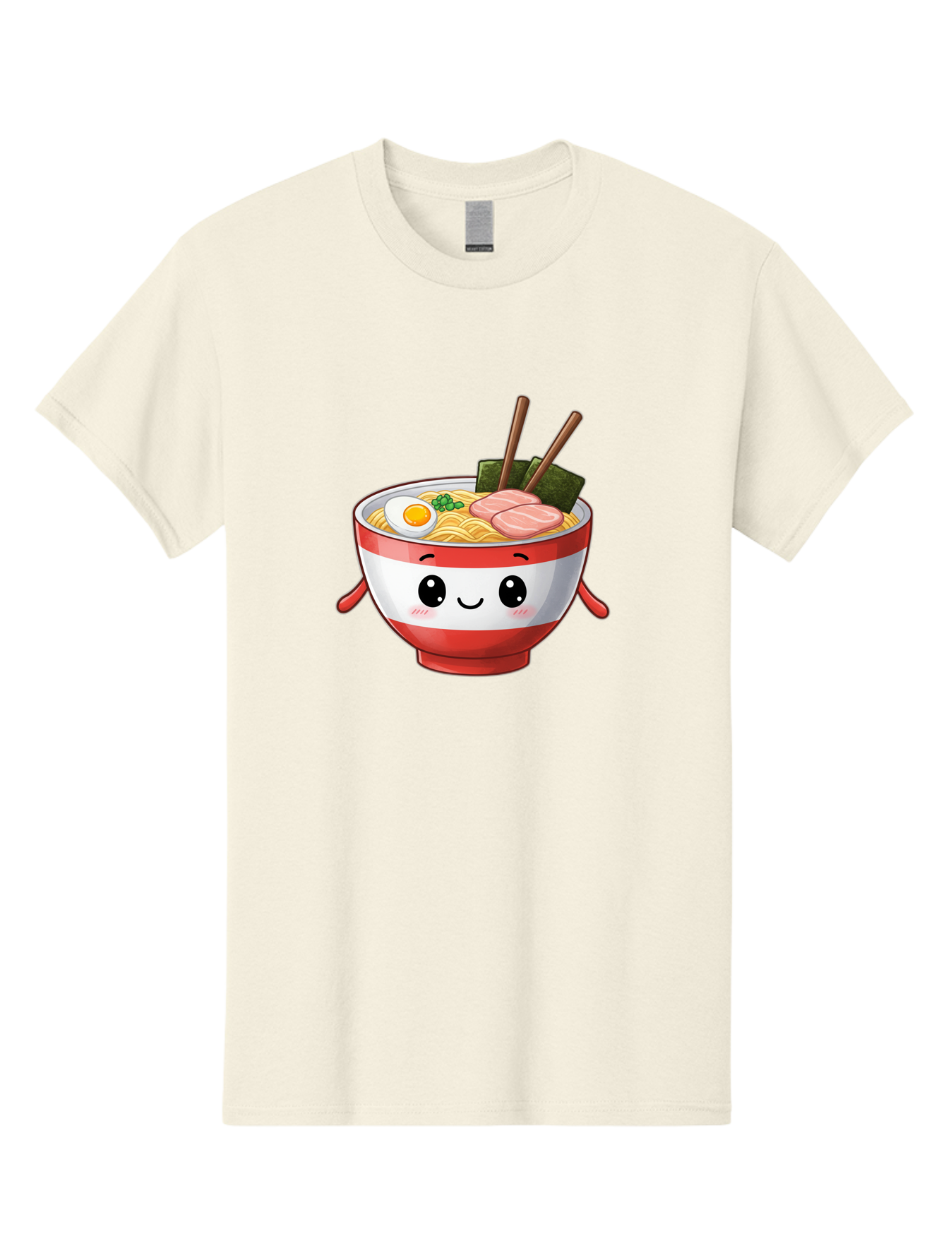 Ramen-Noodle-Bowl Men'S Graphic Tee, 100% Cotton, Comfortable Casual Summer Wear, Machine Washable, Cartoon Ramen Bowl, Japanese Food, Noodle Soup, Egg, Pork Slices, Seaweed, Chopsticks, Kawaii Character, Cute Design, Anime Style Bab307 3