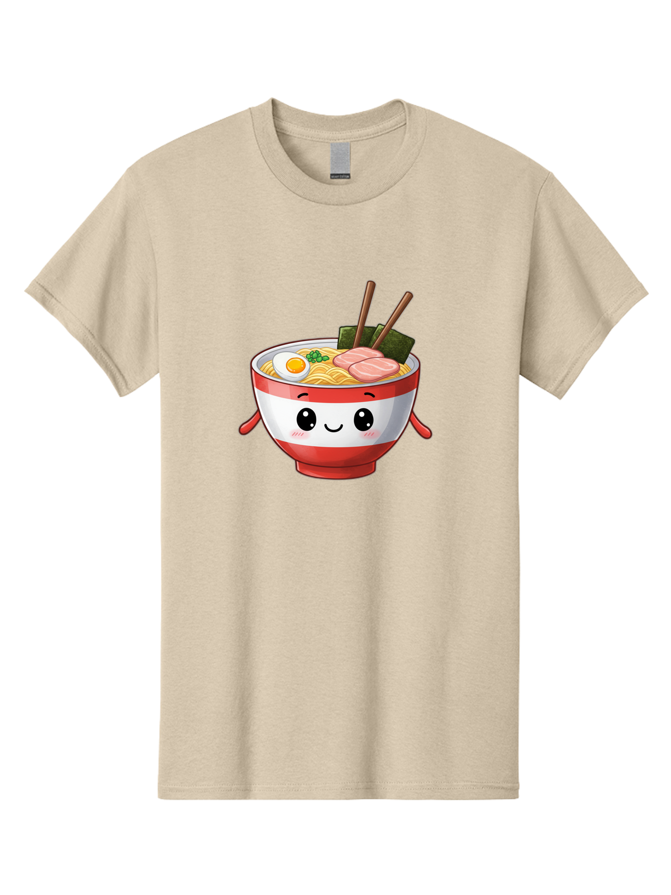 Ramen-Noodle-Bowl Men'S Graphic Tee, 100% Cotton, Comfortable Casual Summer Wear, Machine Washable, Cartoon Ramen Bowl, Japanese Food, Noodle Soup, Egg, Pork Slices, Seaweed, Chopsticks, Kawaii Character, Cute Design, Anime Style Bab307 7