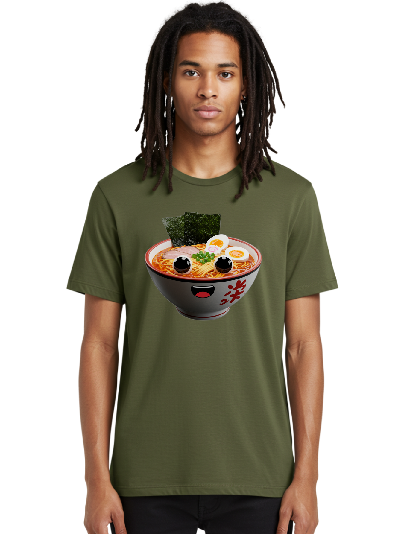 Ramen-Noodle Men'S Graphic Tee, 100% Cotton, Comfortable Casual Summer Wear, Machine Washable, Steaming Bowl Of Ramen, Japanese Cuisine, Noodle Soup, Sliced Pork, Boiled Egg, Green Onions, Seaweed, Cartoonish Illustration, Kawaii Food, Bab308 2
