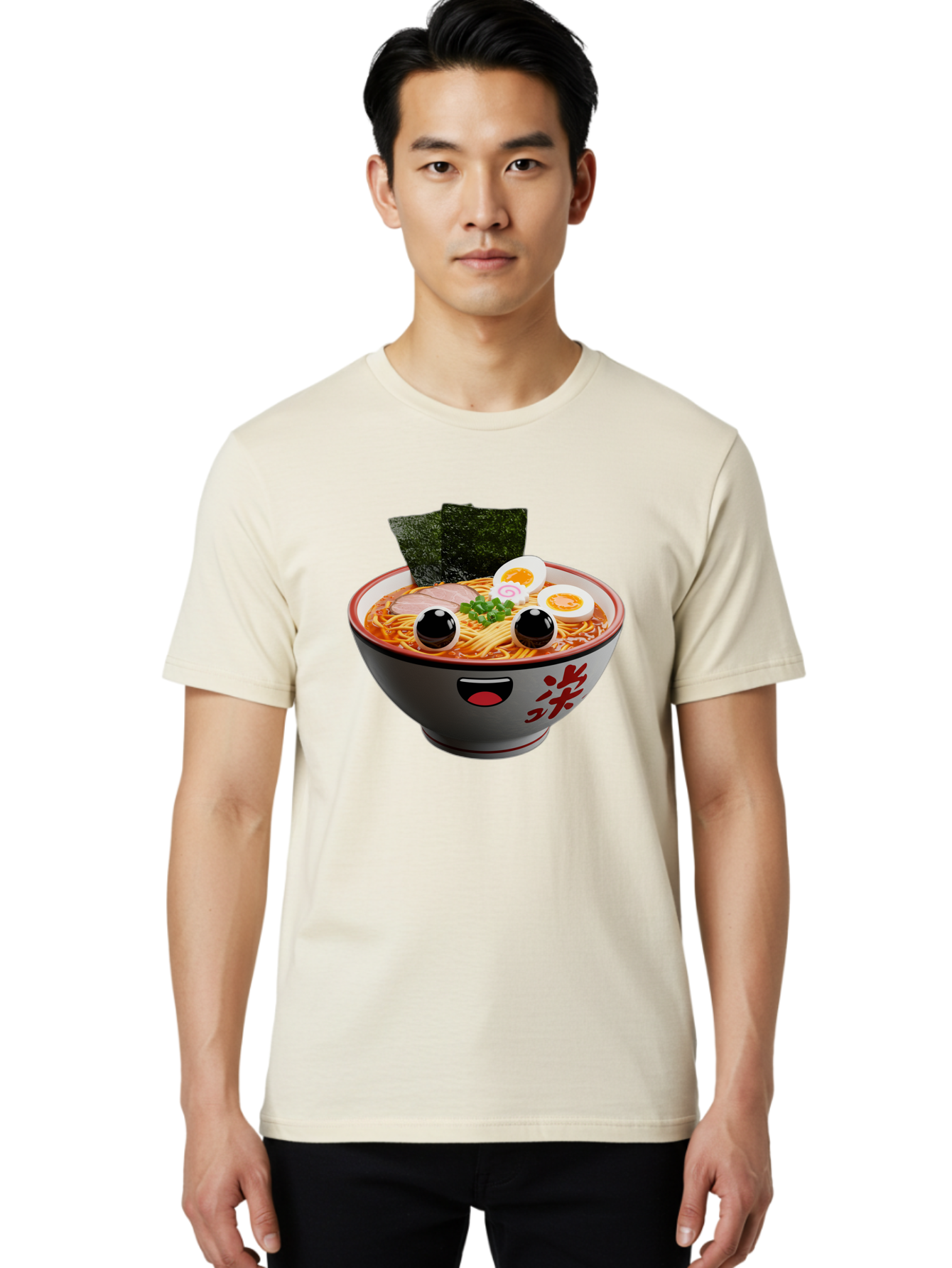 Ramen-Noodle Men'S Graphic Tee, 100% Cotton, Comfortable Casual Summer Wear, Machine Washable, Steaming Bowl Of Ramen, Japanese Cuisine, Noodle Soup, Sliced Pork, Boiled Egg, Green Onions, Seaweed, Cartoonish Illustration, Kawaii Food, Bab308 20