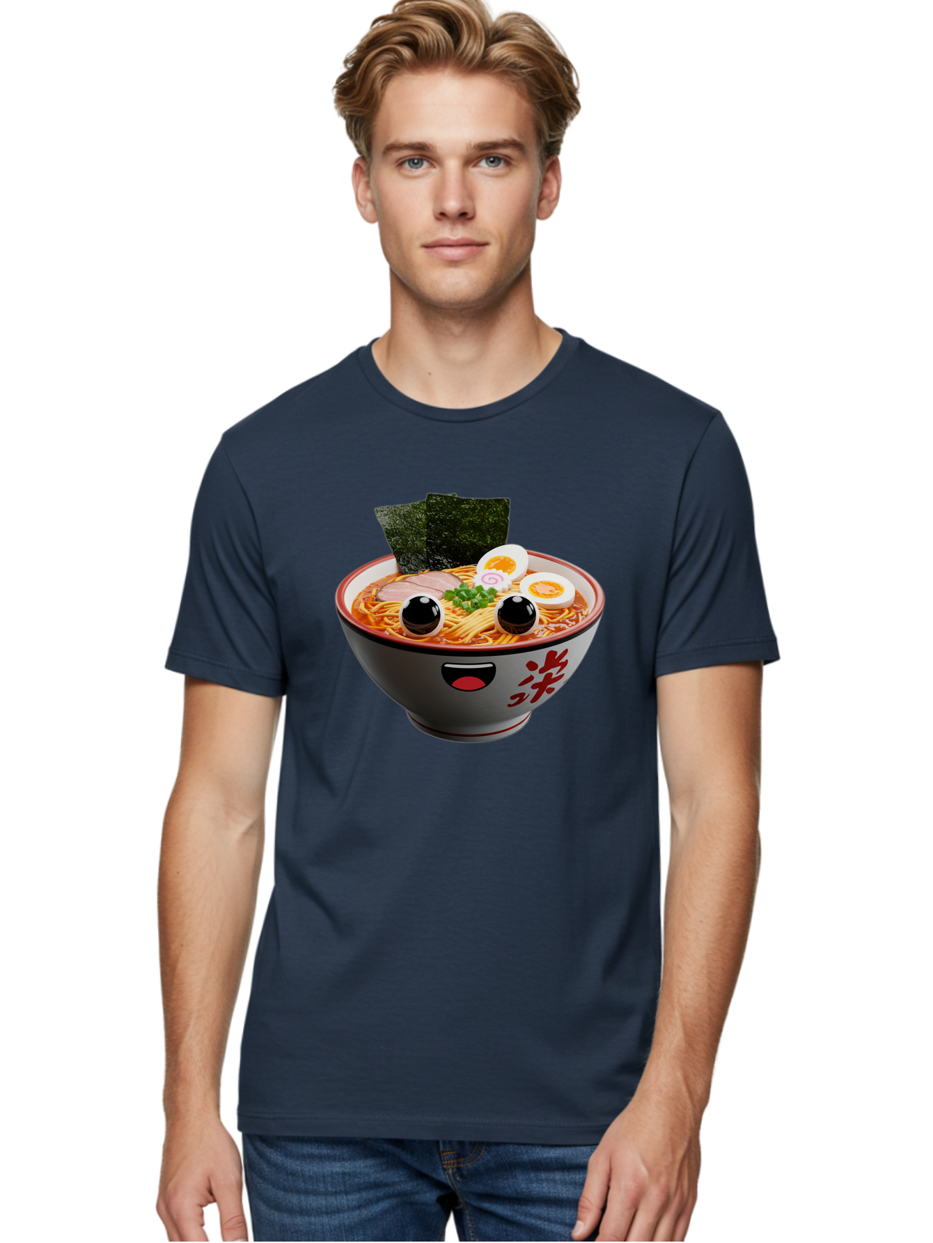 Ramen-Noodle Men'S Graphic Tee, 100% Cotton, Comfortable Casual Summer Wear, Machine Washable, Steaming Bowl Of Ramen, Japanese Cuisine, Noodle Soup, Sliced Pork, Boiled Egg, Green Onions, Seaweed, Cartoonish Illustration, Kawaii Food, Bab308 22