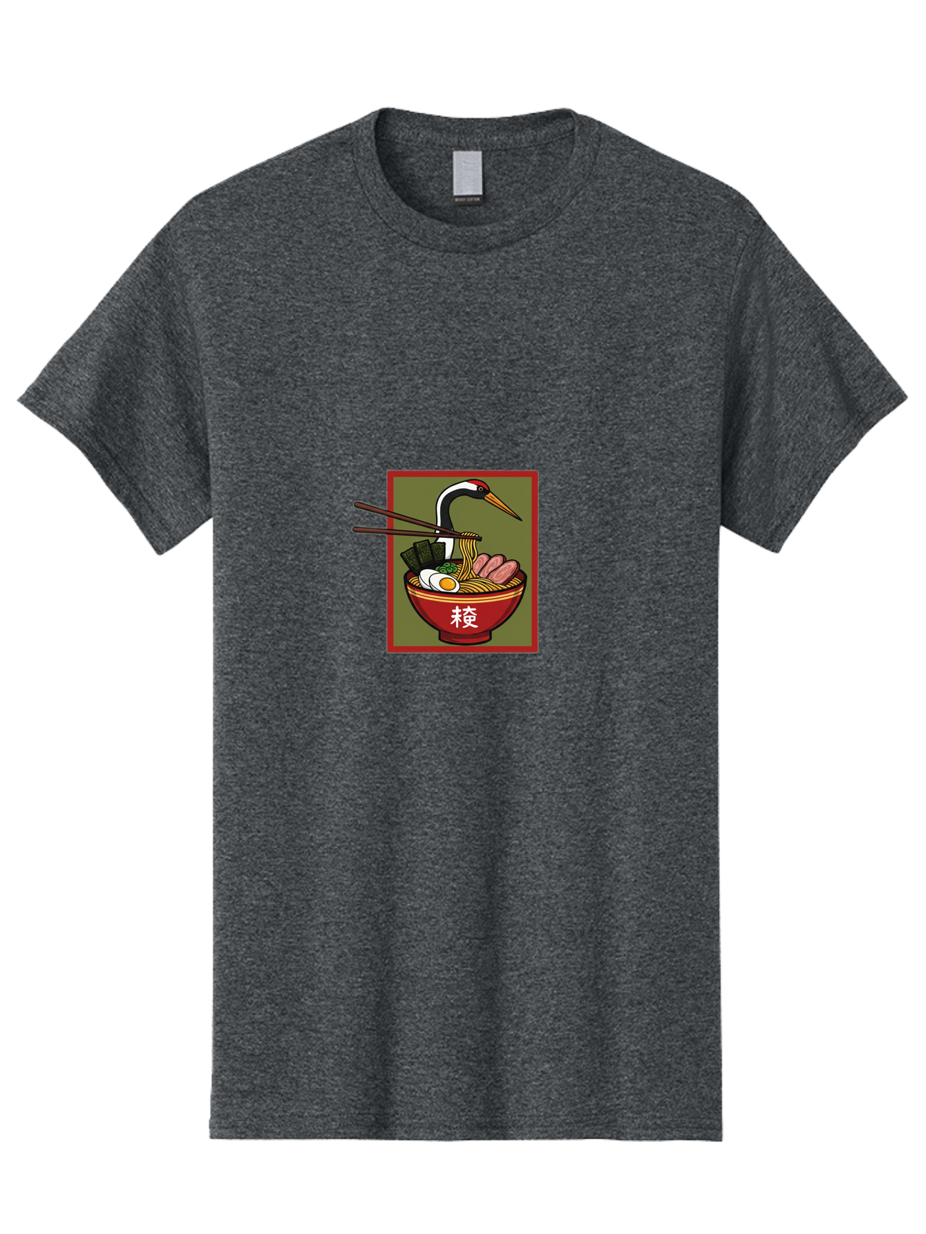 Ramen-With-Crane Men'S Graphic Tee, 100% Cotton, Comfortable Casual Summer Wear, Machine Washable, Ramen Bowl, Japanese Noodle Soup, Crane Bird, Chopsticks, Boiled Egg, Pork Slices, Seaweed, Kanji Characters, Oriental Cuisine, Savory Dish Bab319 17