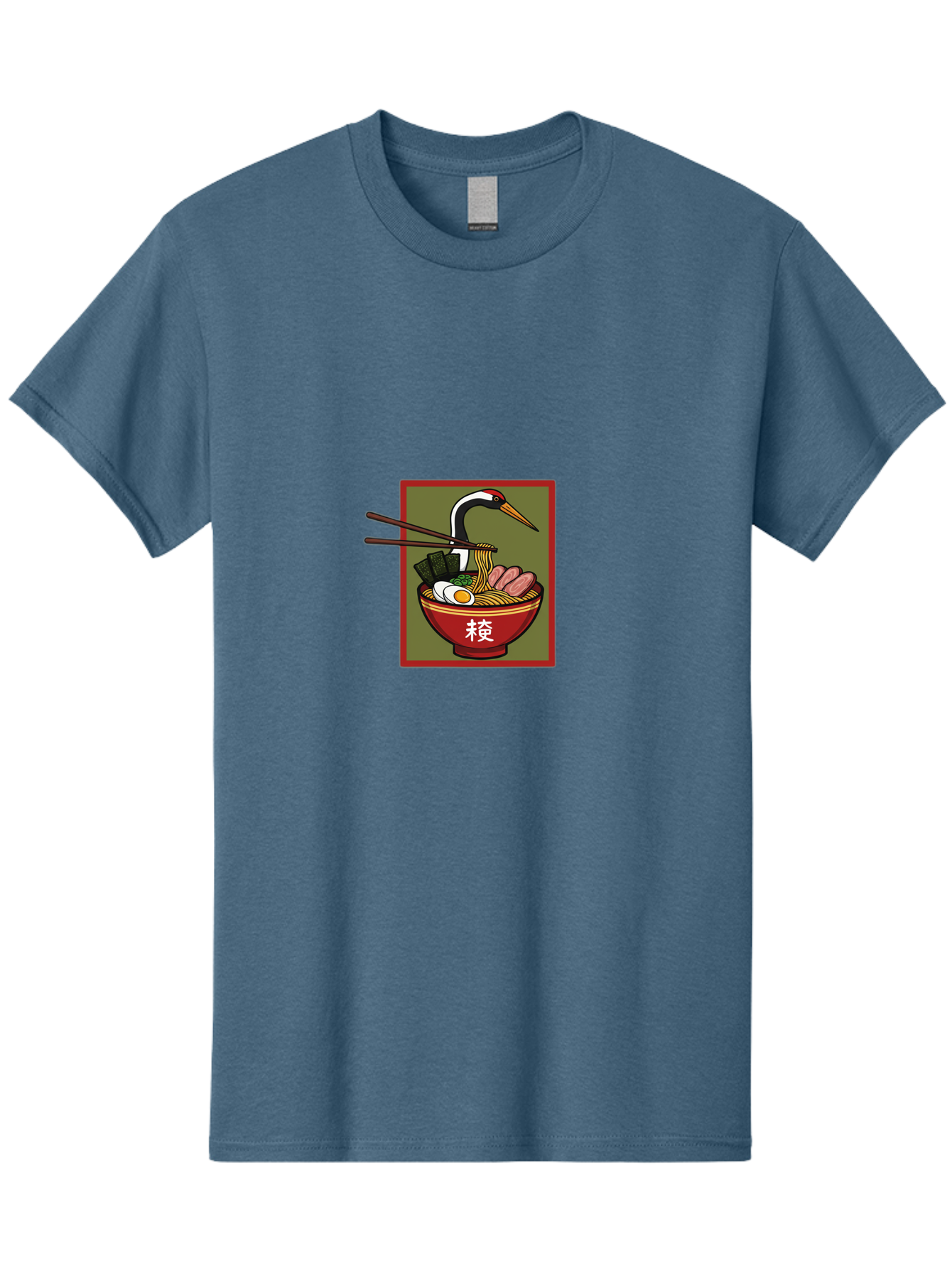 Ramen-With-Crane Men'S Graphic Tee, 100% Cotton, Comfortable Casual Summer Wear, Machine Washable, Ramen Bowl, Japanese Noodle Soup, Crane Bird, Chopsticks, Boiled Egg, Pork Slices, Seaweed, Kanji Characters, Oriental Cuisine, Savory Dish Bab319 13