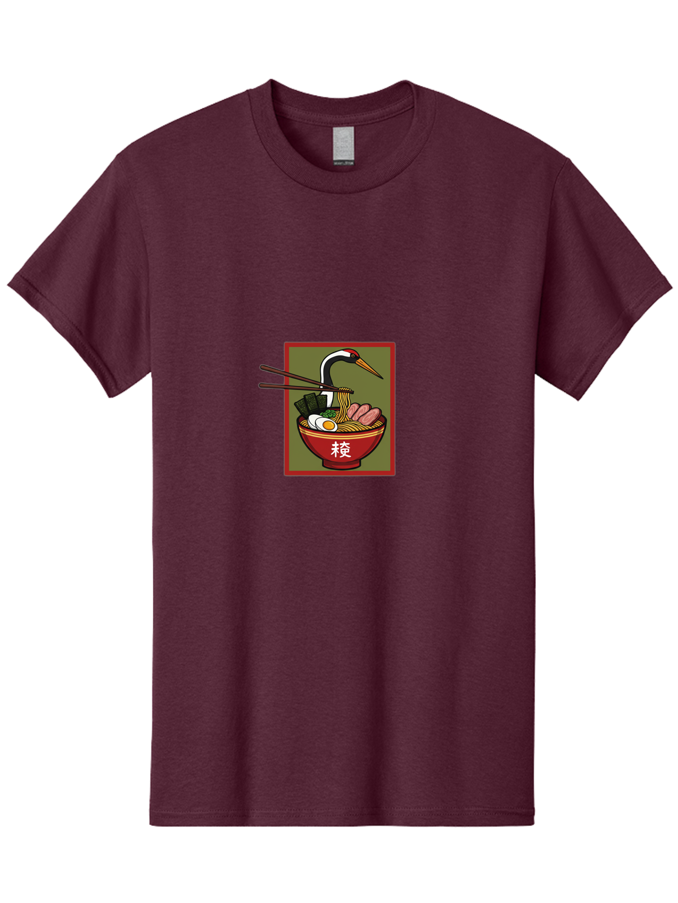 Ramen-With-Crane Men'S Graphic Tee, 100% Cotton, Comfortable Casual Summer Wear, Machine Washable, Ramen Bowl, Japanese Noodle Soup, Crane Bird, Chopsticks, Boiled Egg, Pork Slices, Seaweed, Kanji Characters, Oriental Cuisine, Savory Dish Bab319 3
