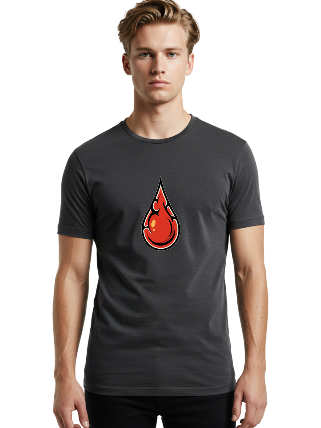 Red-Drop Men'S Graphic Tee, 100% Cotton, Comfortable Casual Summer Wear, Machine Washable, Flame Design, Teardrop Shape, Bold Graphics, Abstract Art, Vibrant Red, Dynamic Illustration, Stylized Flame, Modern Graphic Design, Fiery Element, Bab326 28