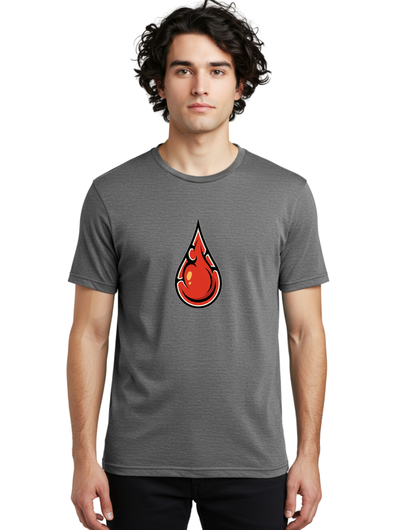 Red-Drop Men'S Graphic Tee, 100% Cotton, Comfortable Casual Summer Wear, Machine Washable, Flame Design, Teardrop Shape, Bold Graphics, Abstract Art, Vibrant Red, Dynamic Illustration, Stylized Flame, Modern Graphic Design, Fiery Element, Bab326 26