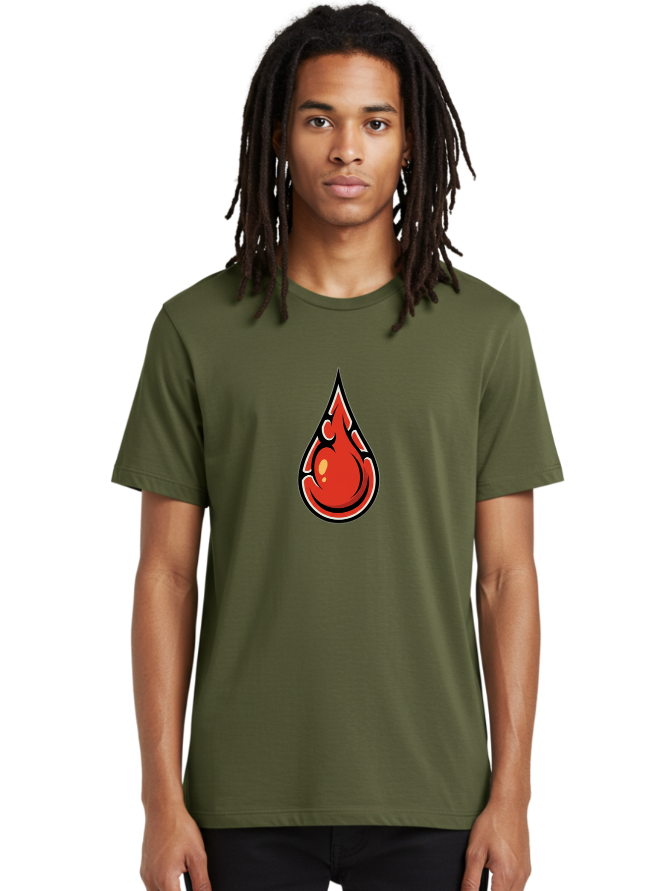 Red-Drop Men'S Graphic Tee, 100% Cotton, Comfortable Casual Summer Wear, Machine Washable, Flame Design, Teardrop Shape, Bold Graphics, Abstract Art, Vibrant Red, Dynamic Illustration, Stylized Flame, Modern Graphic Design, Fiery Element, Bab326 6