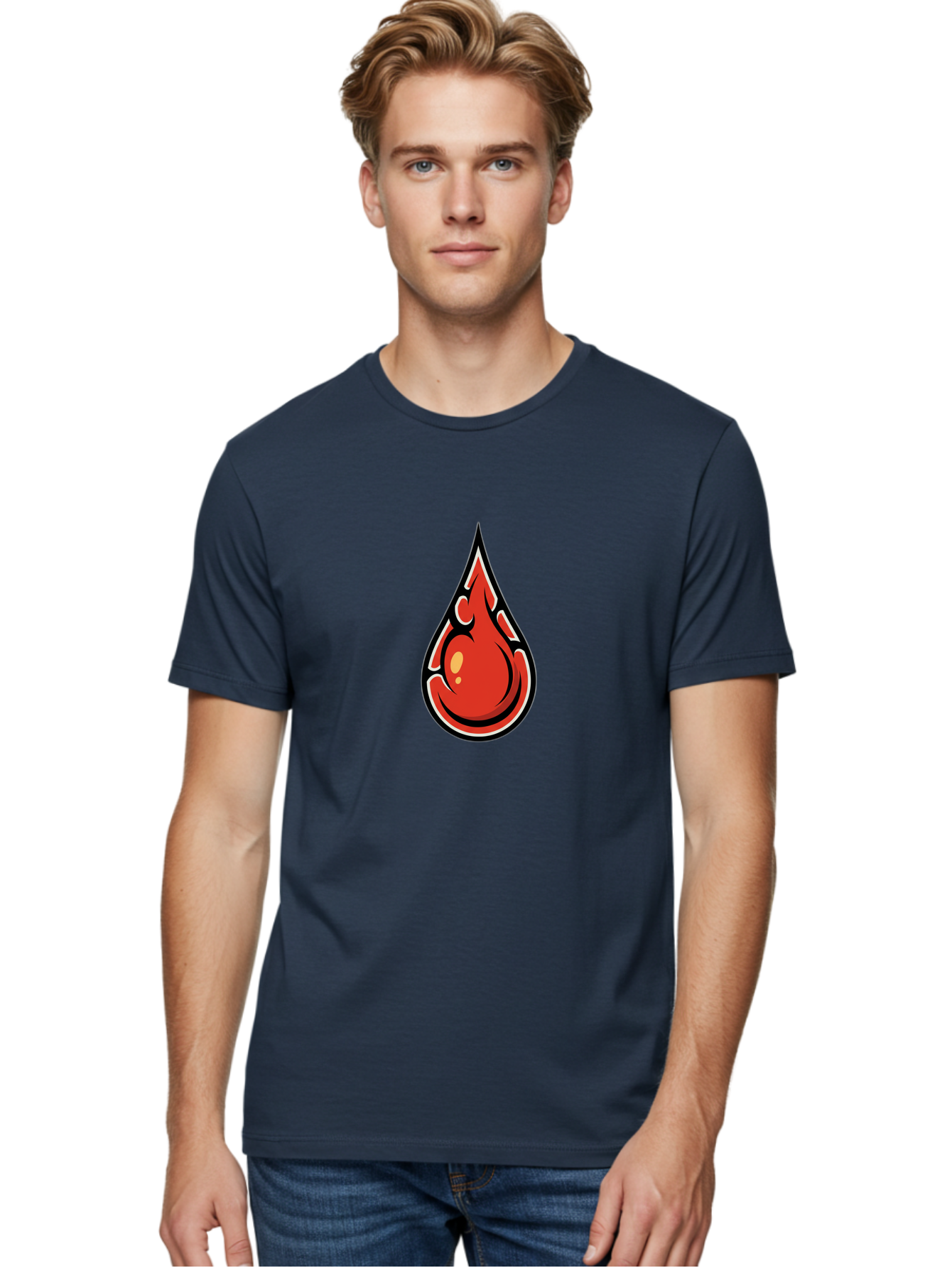 Red-Drop Men'S Graphic Tee, 100% Cotton, Comfortable Casual Summer Wear, Machine Washable, Flame Design, Teardrop Shape, Bold Graphics, Abstract Art, Vibrant Red, Dynamic Illustration, Stylized Flame, Modern Graphic Design, Fiery Element, Bab326 14
