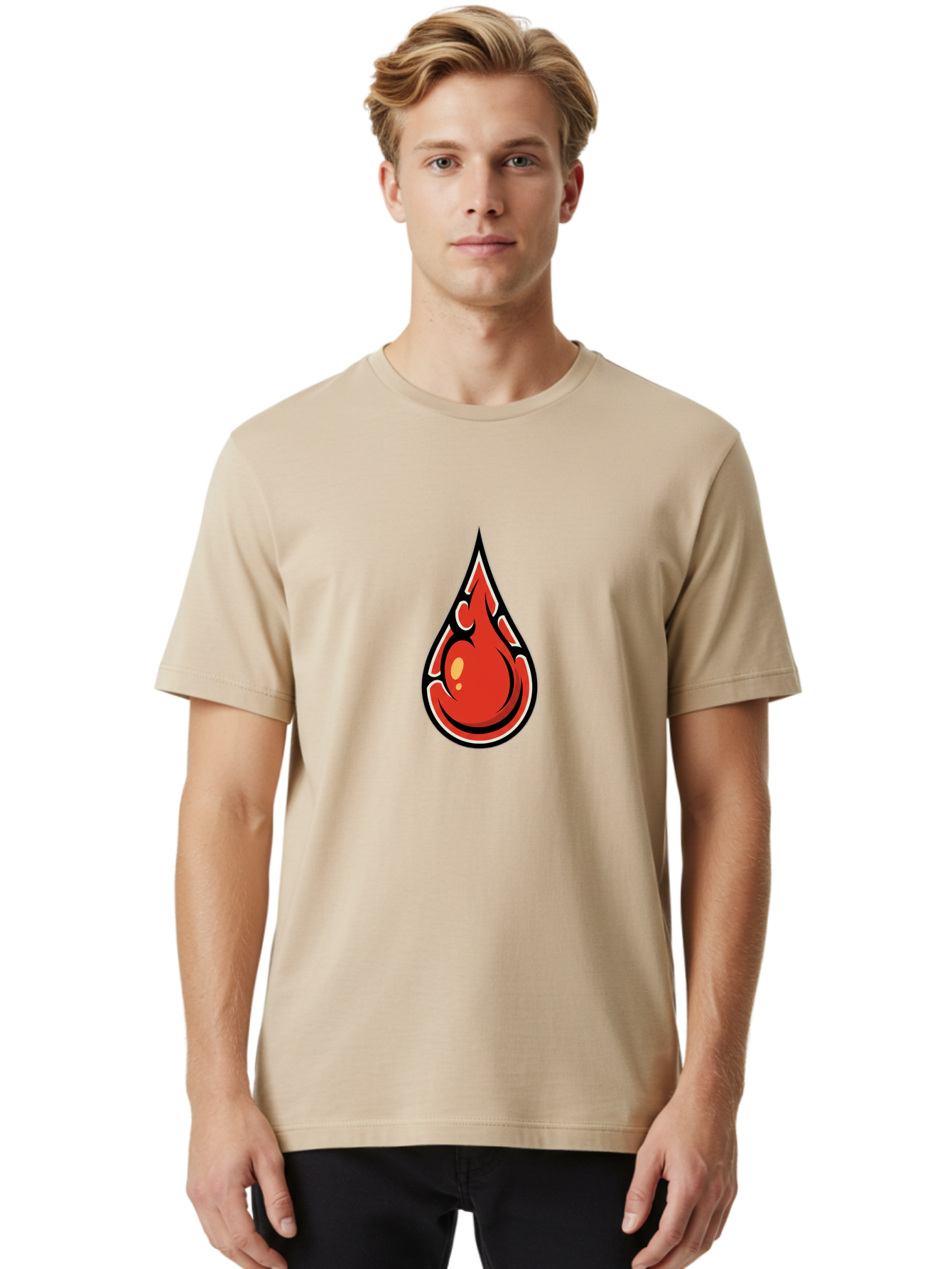 Red-Drop Men'S Graphic Tee, 100% Cotton, Comfortable Casual Summer Wear, Machine Washable, Flame Design, Teardrop Shape, Bold Graphics, Abstract Art, Vibrant Red, Dynamic Illustration, Stylized Flame, Modern Graphic Design, Fiery Element, Bab326 16