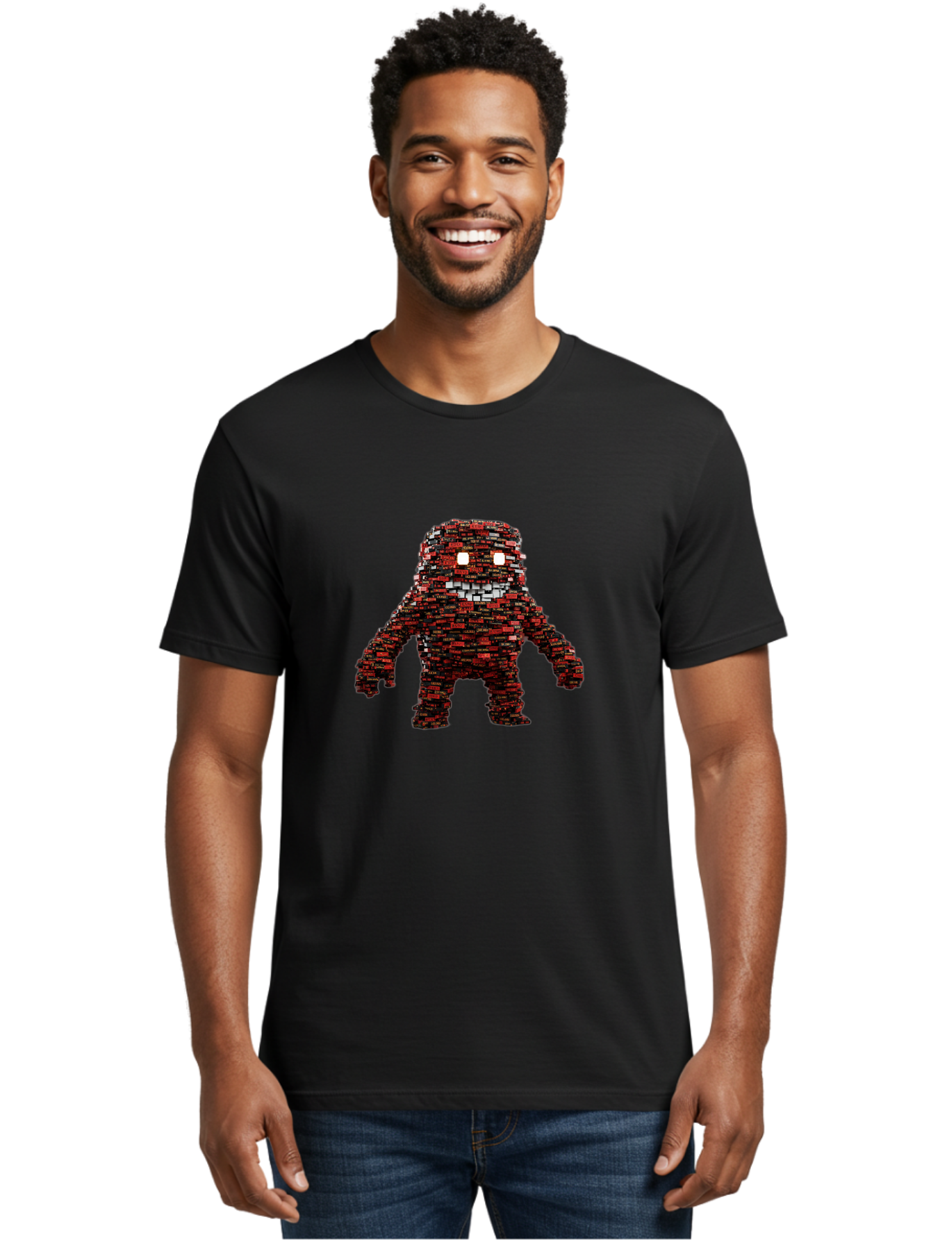 Red-Pixel-Monster Men'S Graphic Tee, 100% Cotton, Comfortable Casual Summer Wear, Machine Washable, Mosaic Art, Pixelated Creature, Red And Black Hues, Glowing Eyes, Abstract Character, Digital Artwork, Creative Design, Futuristic Being, Bab330 28