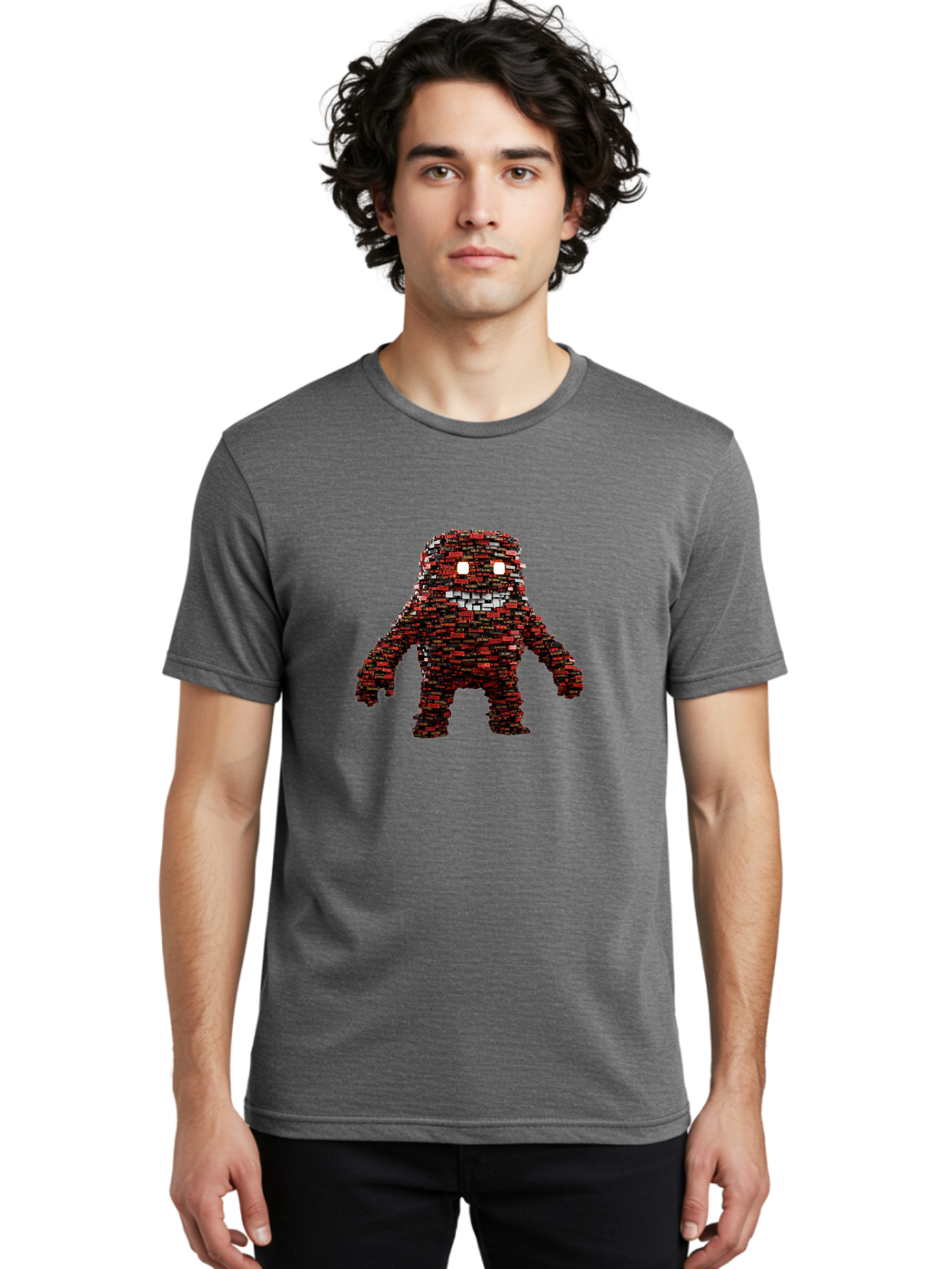 Red-Pixel-Monster Men'S Graphic Tee, 100% Cotton, Comfortable Casual Summer Wear, Machine Washable, Mosaic Art, Pixelated Creature, Red And Black Hues, Glowing Eyes, Abstract Character, Digital Artwork, Creative Design, Futuristic Being, Bab330 22
