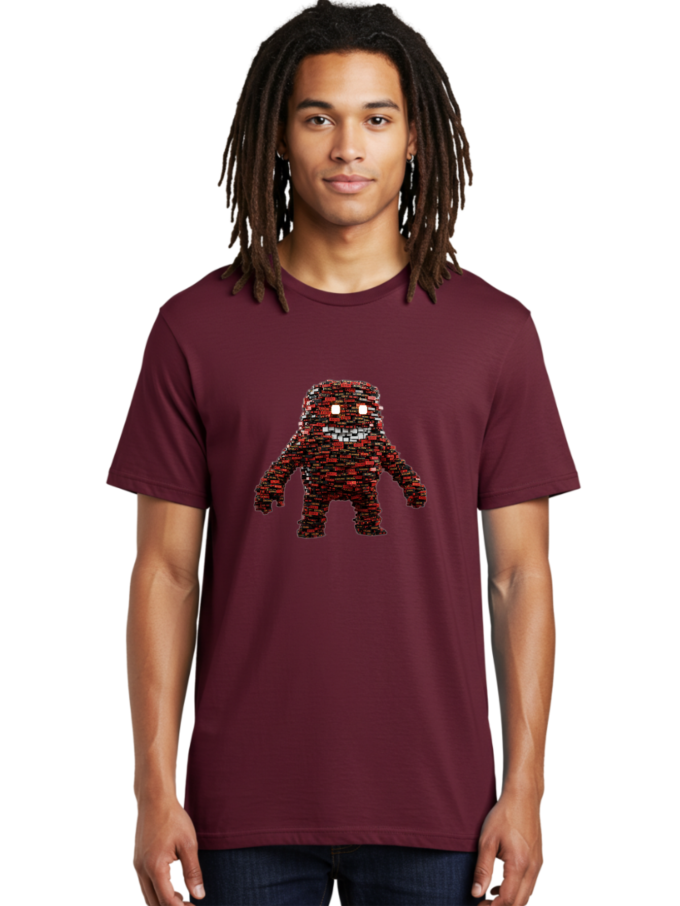 Red-Pixel-Monster Men'S Graphic Tee, 100% Cotton, Comfortable Casual Summer Wear, Machine Washable, Mosaic Art, Pixelated Creature, Red And Black Hues, Glowing Eyes, Abstract Character, Digital Artwork, Creative Design, Futuristic Being, Bab330 10