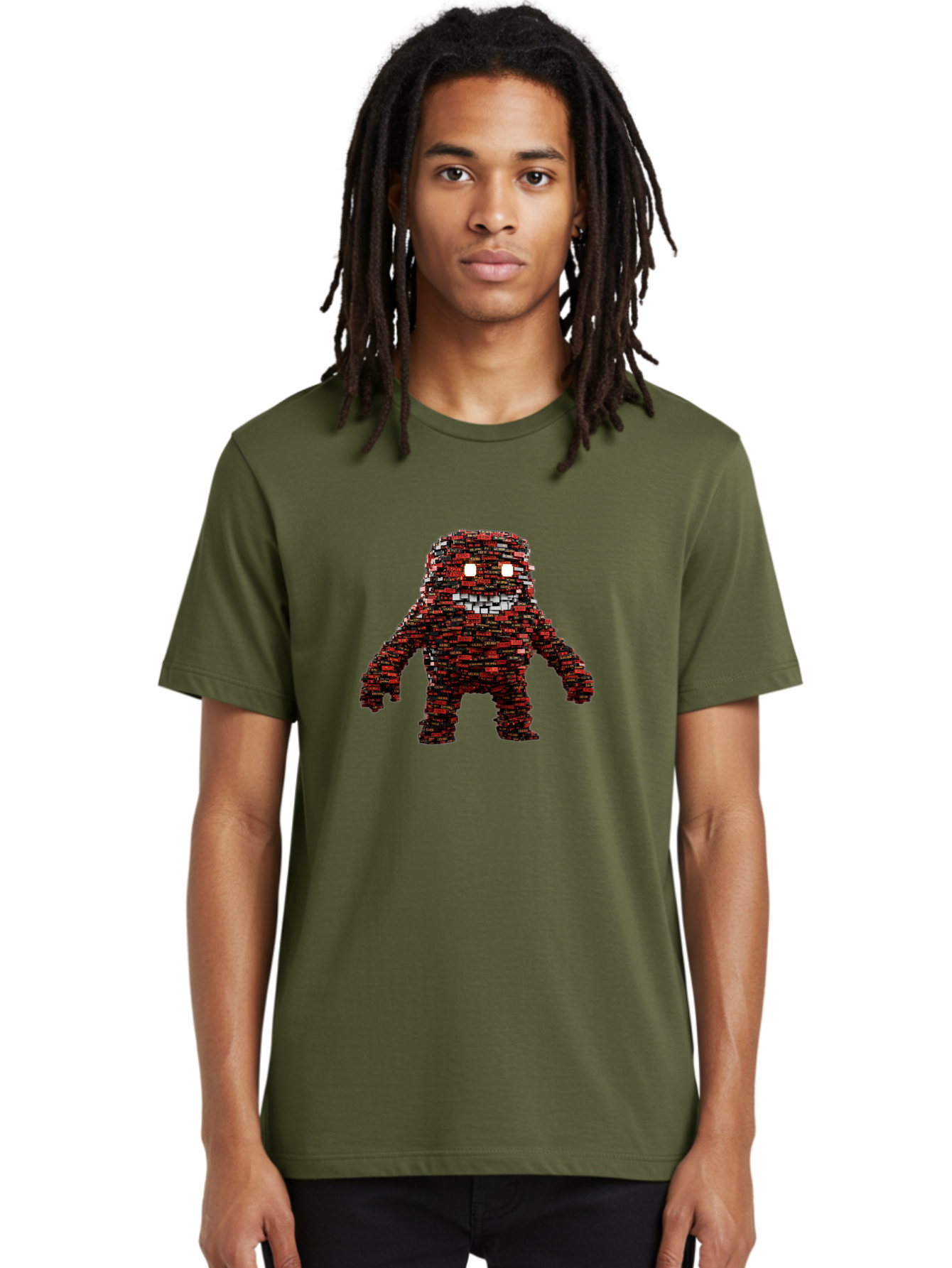 Red-Pixel-Monster Men'S Graphic Tee, 100% Cotton, Comfortable Casual Summer Wear, Machine Washable, Mosaic Art, Pixelated Creature, Red And Black Hues, Glowing Eyes, Abstract Character, Digital Artwork, Creative Design, Futuristic Being, Bab330 8