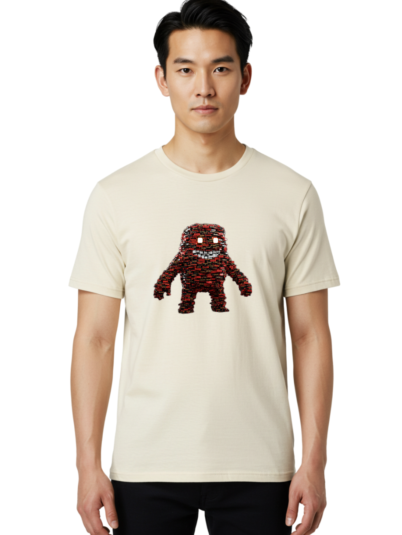 Red-Pixel-Monster Men'S Graphic Tee, 100% Cotton, Comfortable Casual Summer Wear, Machine Washable, Mosaic Art, Pixelated Creature, Red And Black Hues, Glowing Eyes, Abstract Character, Digital Artwork, Creative Design, Futuristic Being, Bab330 14