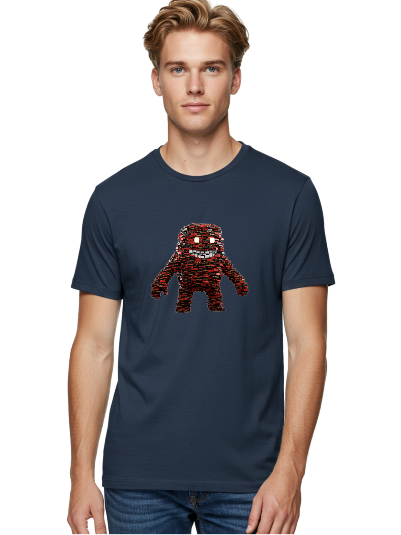 Red-Pixel-Monster Men'S Graphic Tee, 100% Cotton, Comfortable Casual Summer Wear, Machine Washable, Mosaic Art, Pixelated Creature, Red And Black Hues, Glowing Eyes, Abstract Character, Digital Artwork, Creative Design, Futuristic Being, Bab330 4