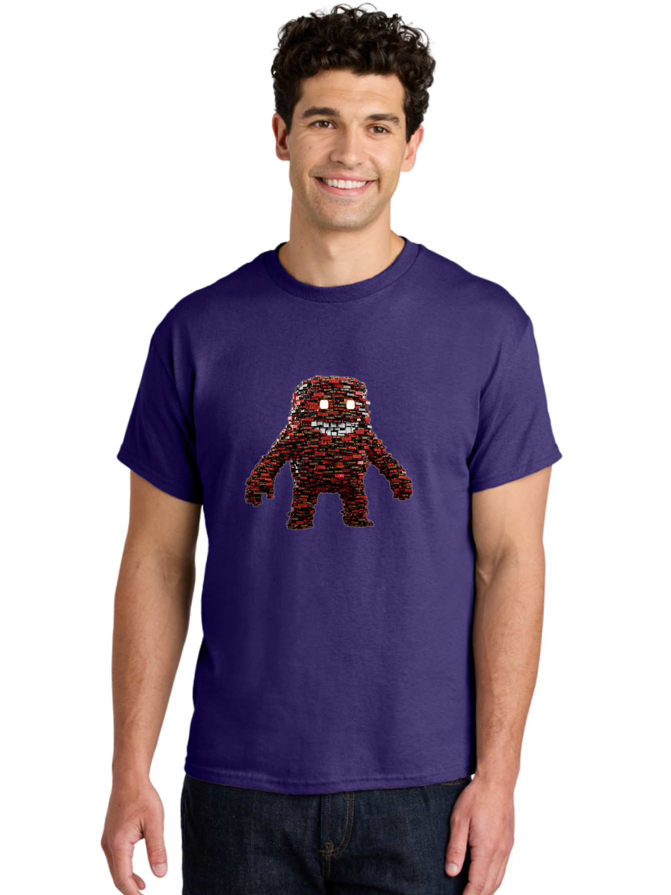 Red-Pixel-Monster Men'S Graphic Tee, 100% Cotton, Comfortable Casual Summer Wear, Machine Washable, Mosaic Art, Pixelated Creature, Red And Black Hues, Glowing Eyes, Abstract Character, Digital Artwork, Creative Design, Futuristic Being, Bab330 2