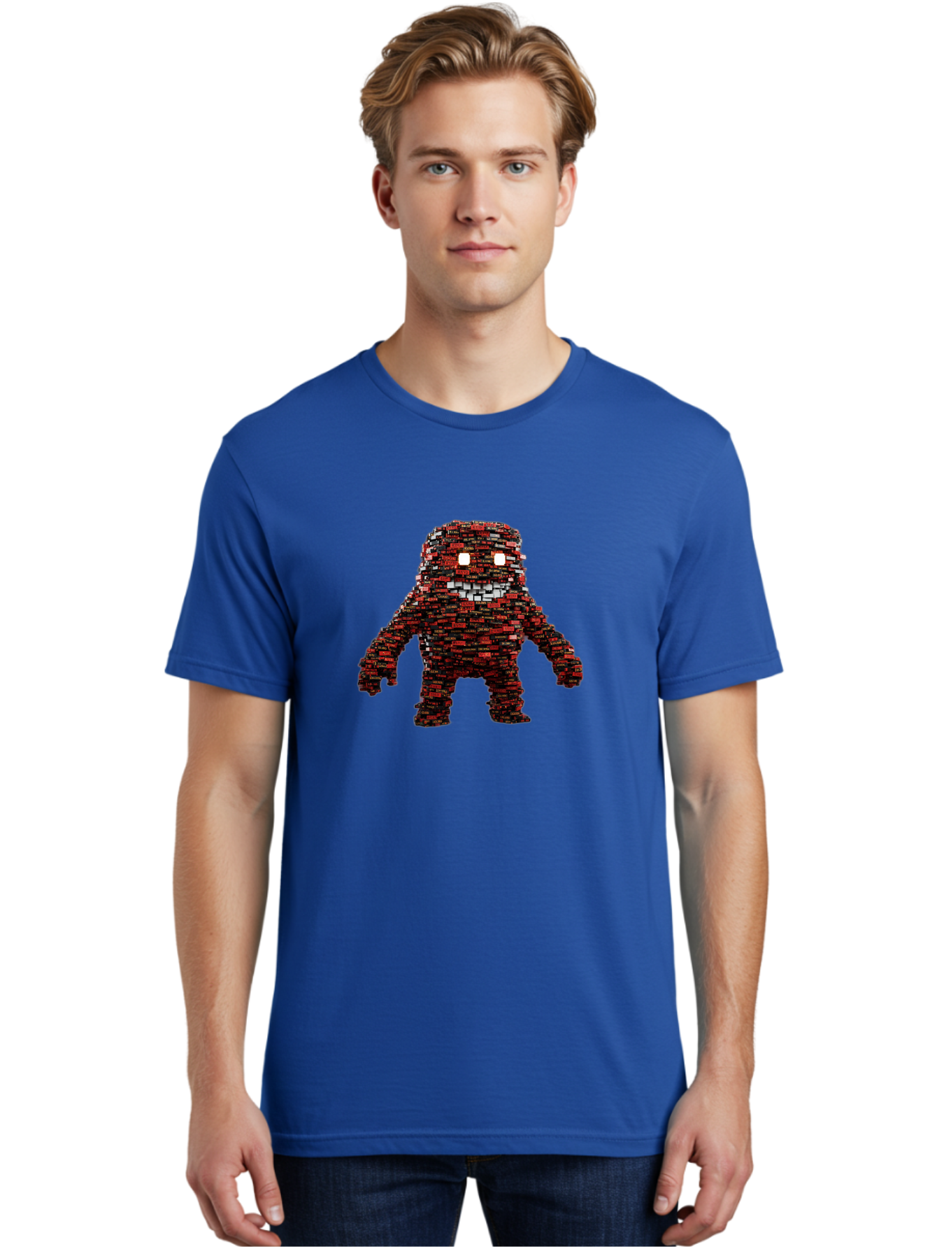 Red-Pixel-Monster Men'S Graphic Tee, 100% Cotton, Comfortable Casual Summer Wear, Machine Washable, Mosaic Art, Pixelated Creature, Red And Black Hues, Glowing Eyes, Abstract Character, Digital Artwork, Creative Design, Futuristic Being, Bab330 20