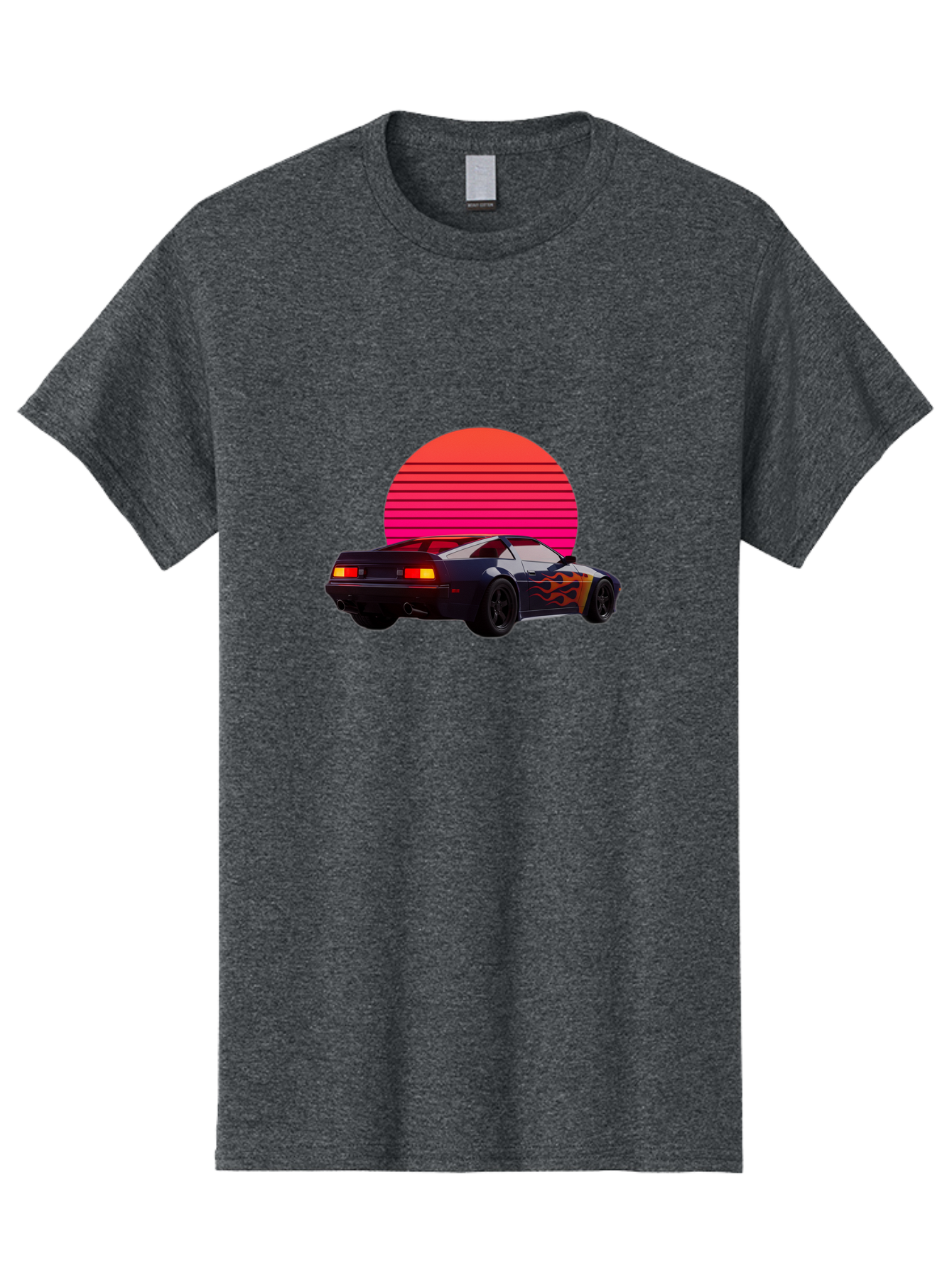 Retro-Sports-Car-1 Men'S Graphic Tee, 100% Cotton, Comfortable Casual Summer Wear, Machine Washable, Retro Sports Car, Flame Design, Vintage Vehicle, 80S Car Culture, Neon Lights, Synth Wave, Red Sun, Vintage Graphics, Retro Futuristic Bab334 13