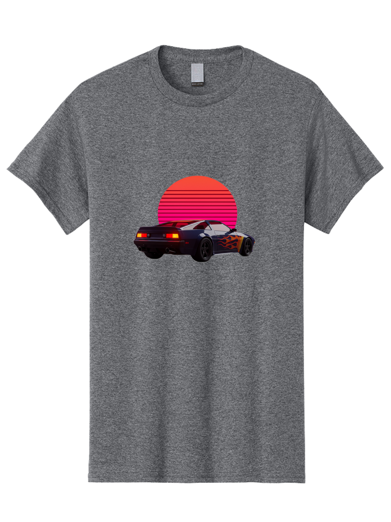 Retro-Sports-Car-1 Men'S Graphic Tee, 100% Cotton, Comfortable Casual Summer Wear, Machine Washable, Retro Sports Car, Flame Design, Vintage Vehicle, 80S Car Culture, Neon Lights, Synth Wave, Red Sun, Vintage Graphics, Retro Futuristic Bab334 5