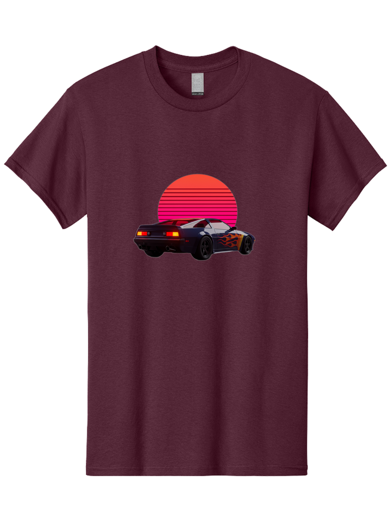 Retro-Sports-Car-1 Men'S Graphic Tee, 100% Cotton, Comfortable Casual Summer Wear, Machine Washable, Retro Sports Car, Flame Design, Vintage Vehicle, 80S Car Culture, Neon Lights, Synth Wave, Red Sun, Vintage Graphics, Retro Futuristic Bab334 17