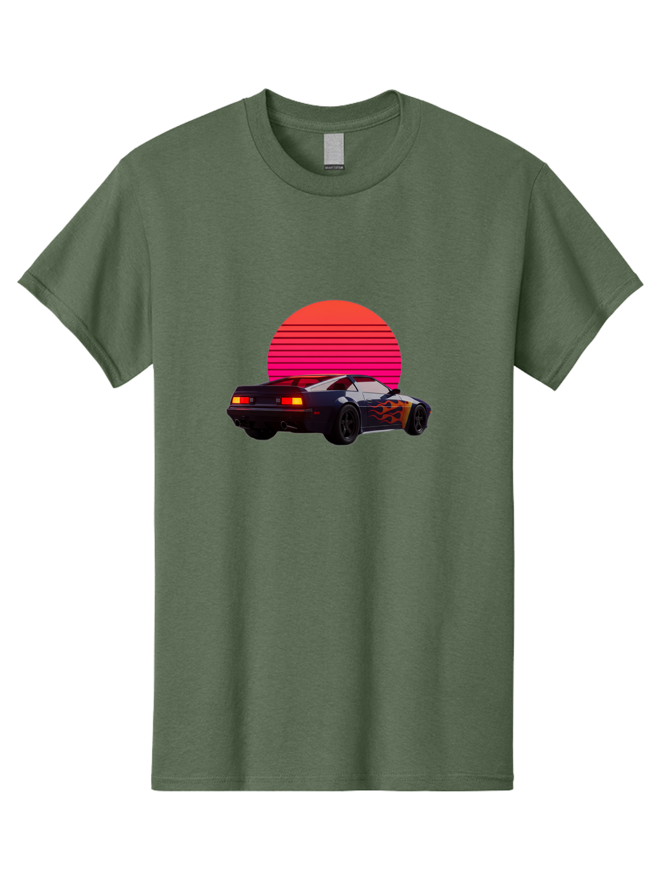 Retro-Sports-Car-1 Men'S Graphic Tee, 100% Cotton, Comfortable Casual Summer Wear, Machine Washable, Retro Sports Car, Flame Design, Vintage Vehicle, 80S Car Culture, Neon Lights, Synth Wave, Red Sun, Vintage Graphics, Retro Futuristic Bab334 11