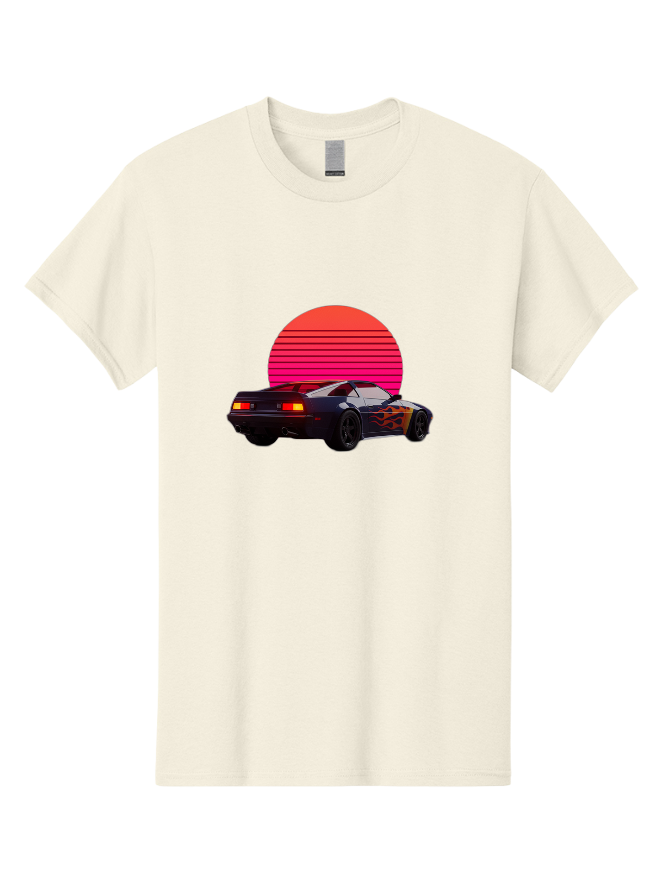 Retro-Sports-Car-1 Men'S Graphic Tee, 100% Cotton, Comfortable Casual Summer Wear, Machine Washable, Retro Sports Car, Flame Design, Vintage Vehicle, 80S Car Culture, Neon Lights, Synth Wave, Red Sun, Vintage Graphics, Retro Futuristic Bab334 19